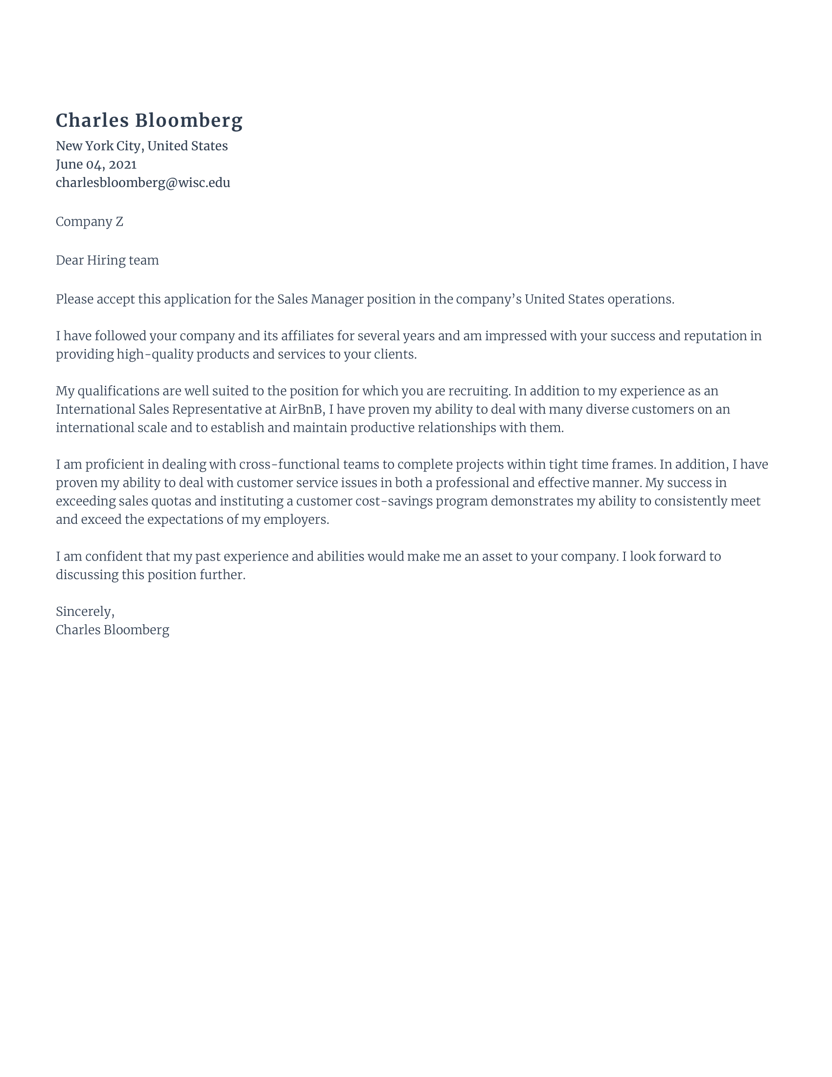Sales cover letter