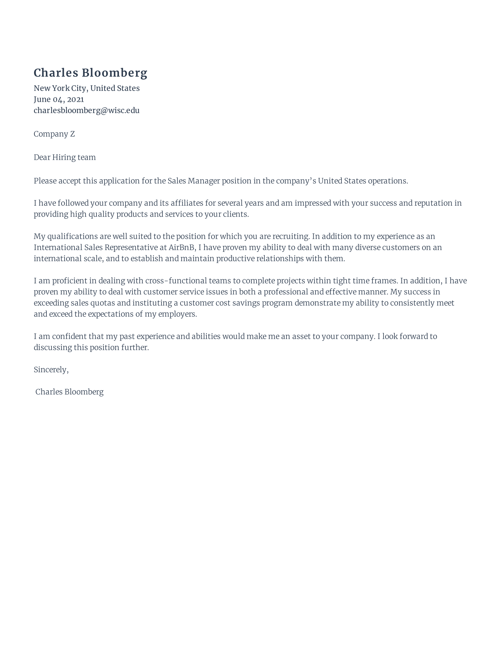 Sales Cover Letter Template