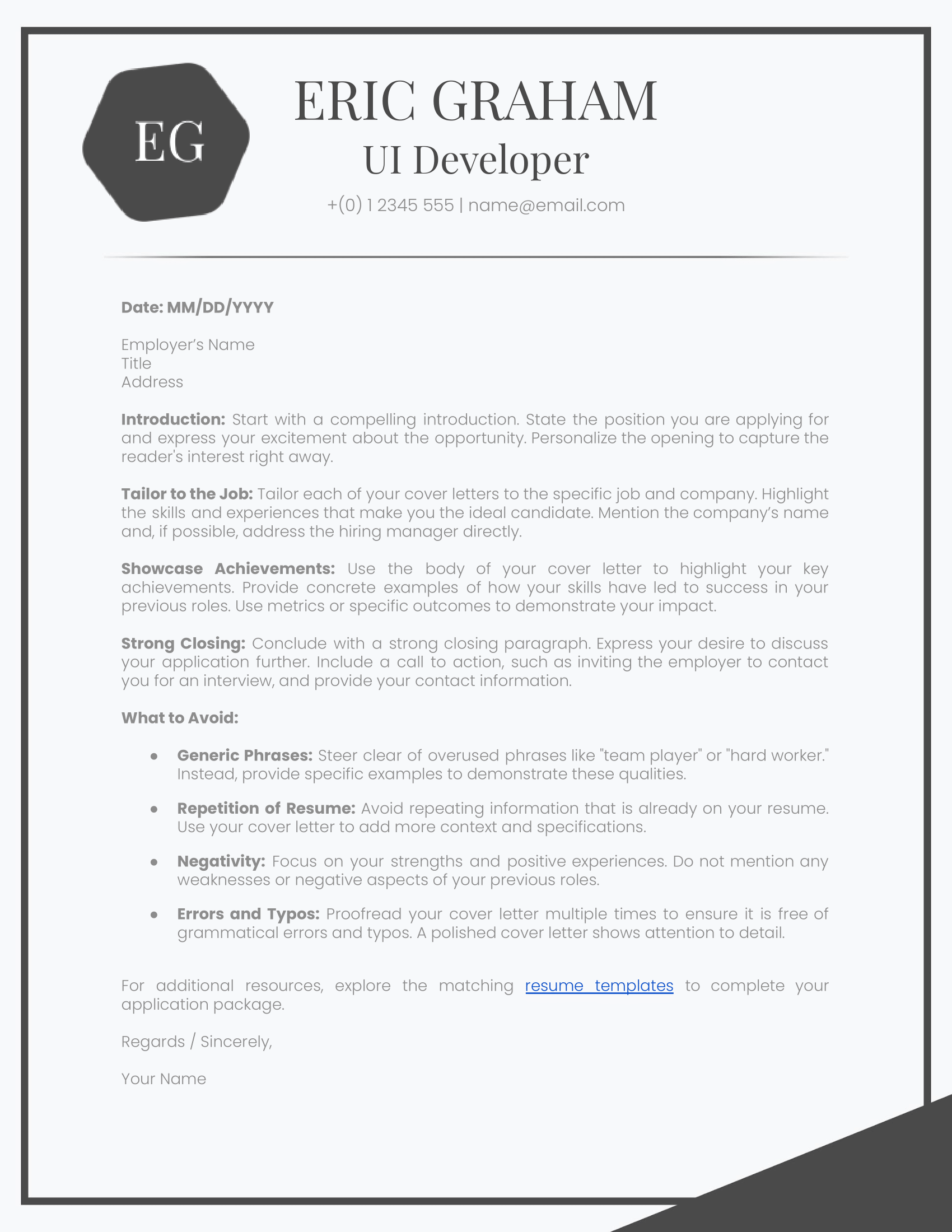 Monochrome Cover Letter Template