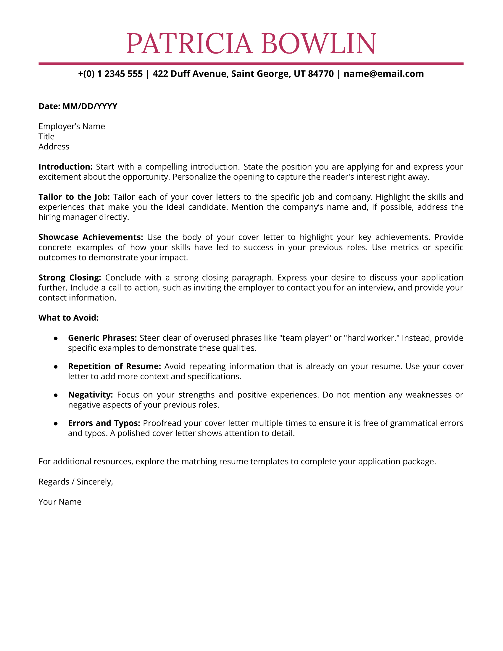 Simple Pro Cover Letter Template