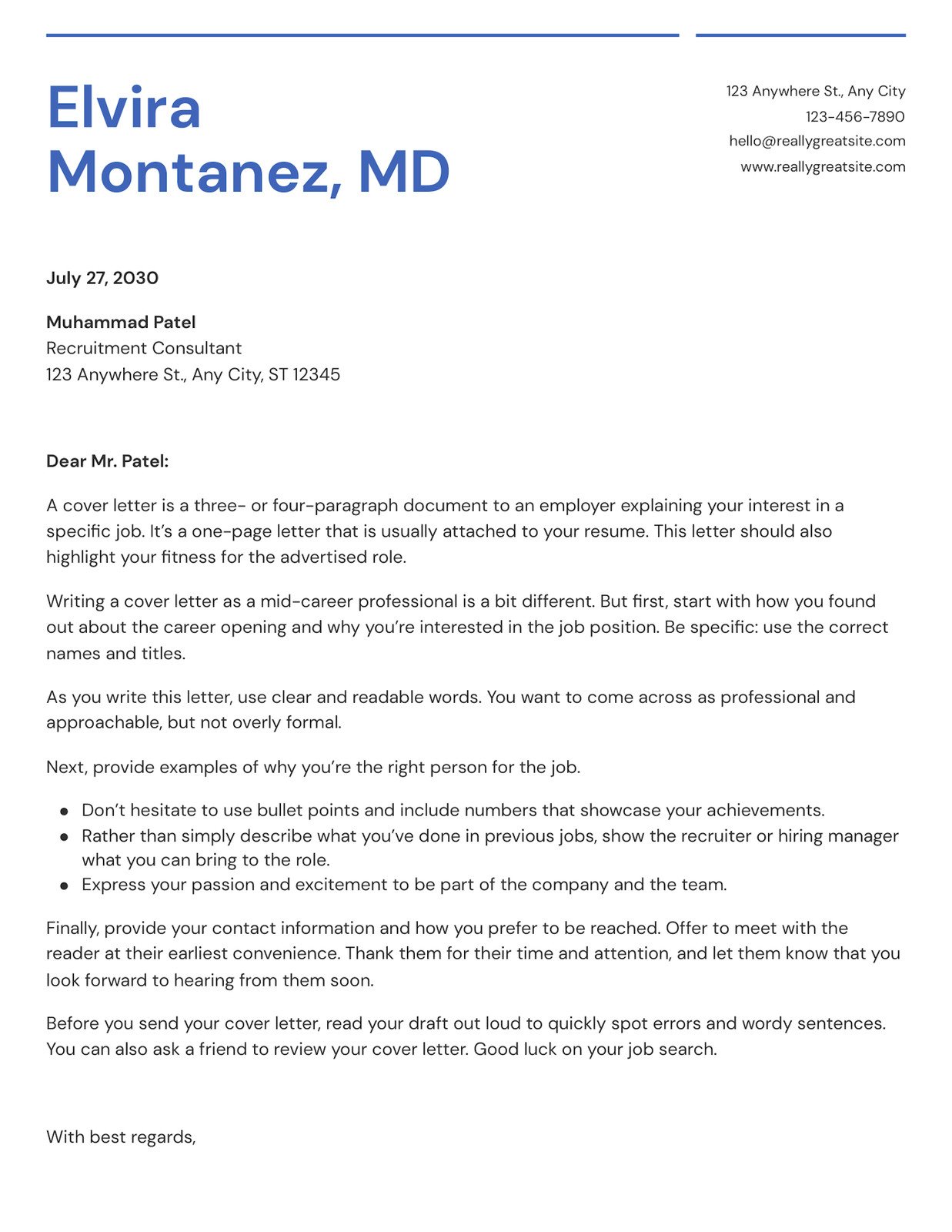 Clean Cover Letter Template