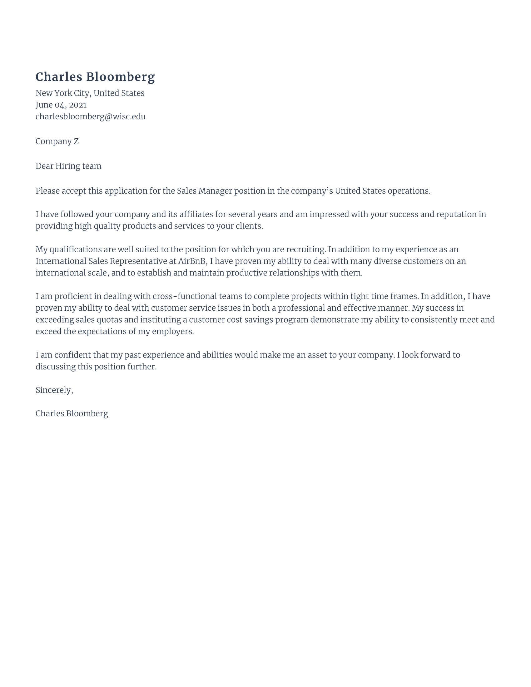 Sales cover letter - one page