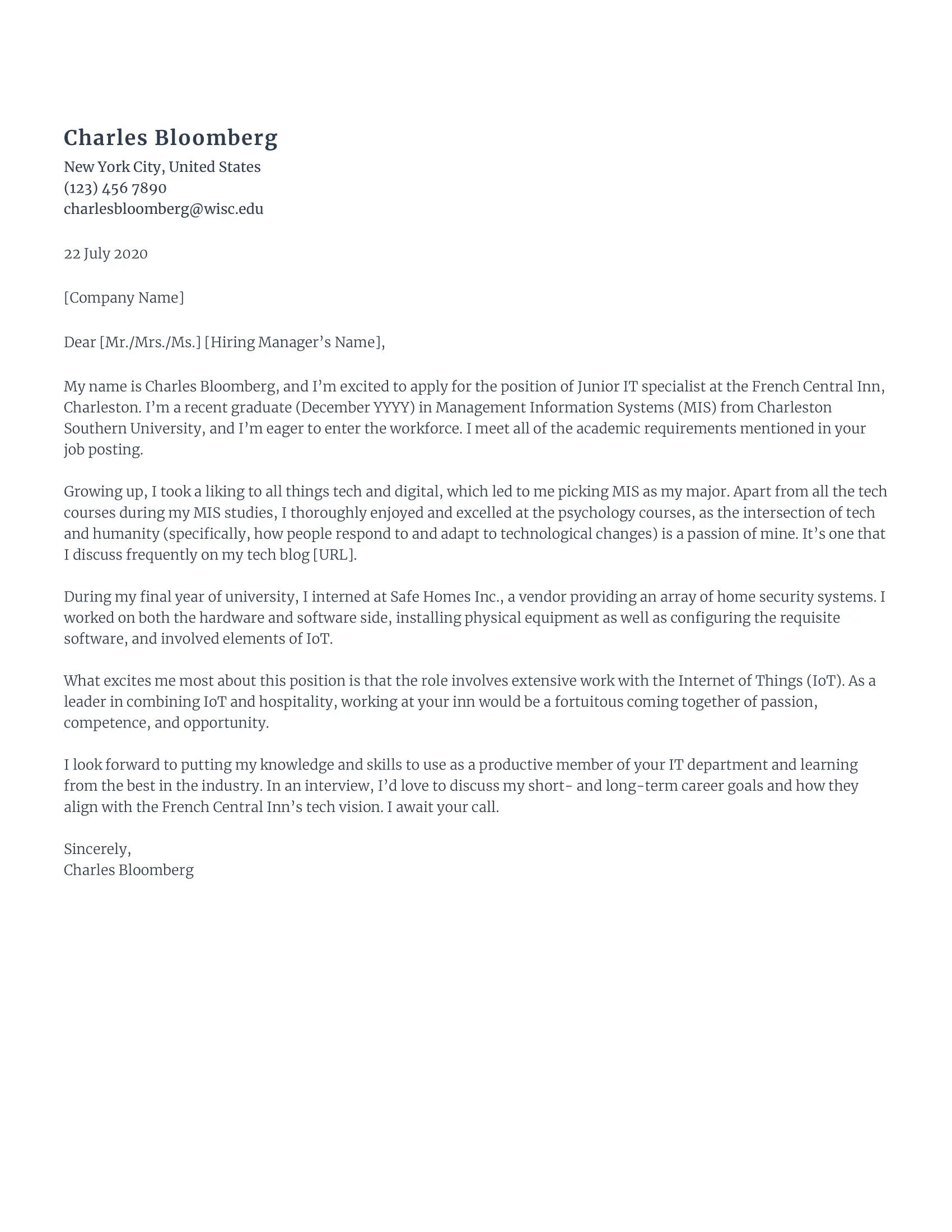Recent graduate cover letter