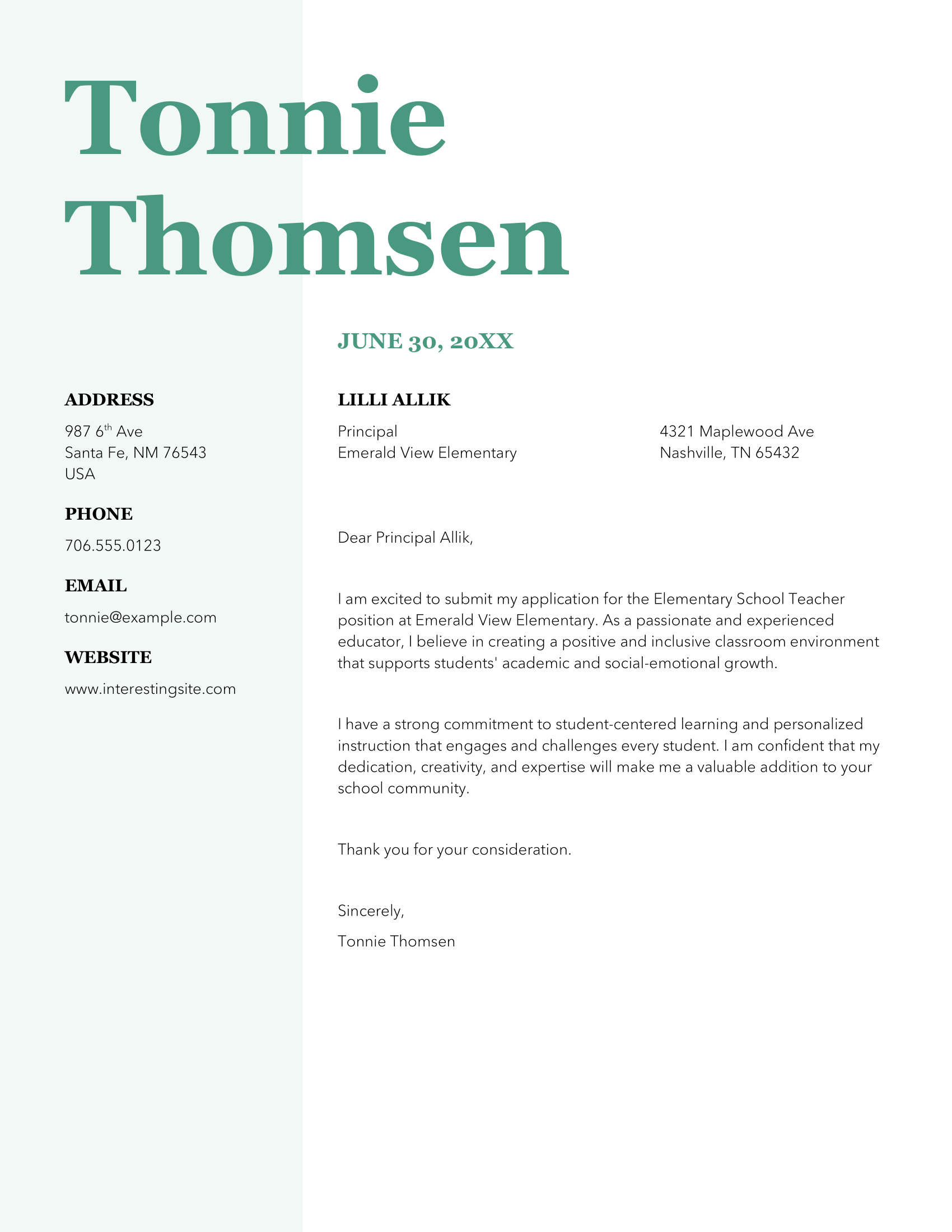 Stylish cover letter template