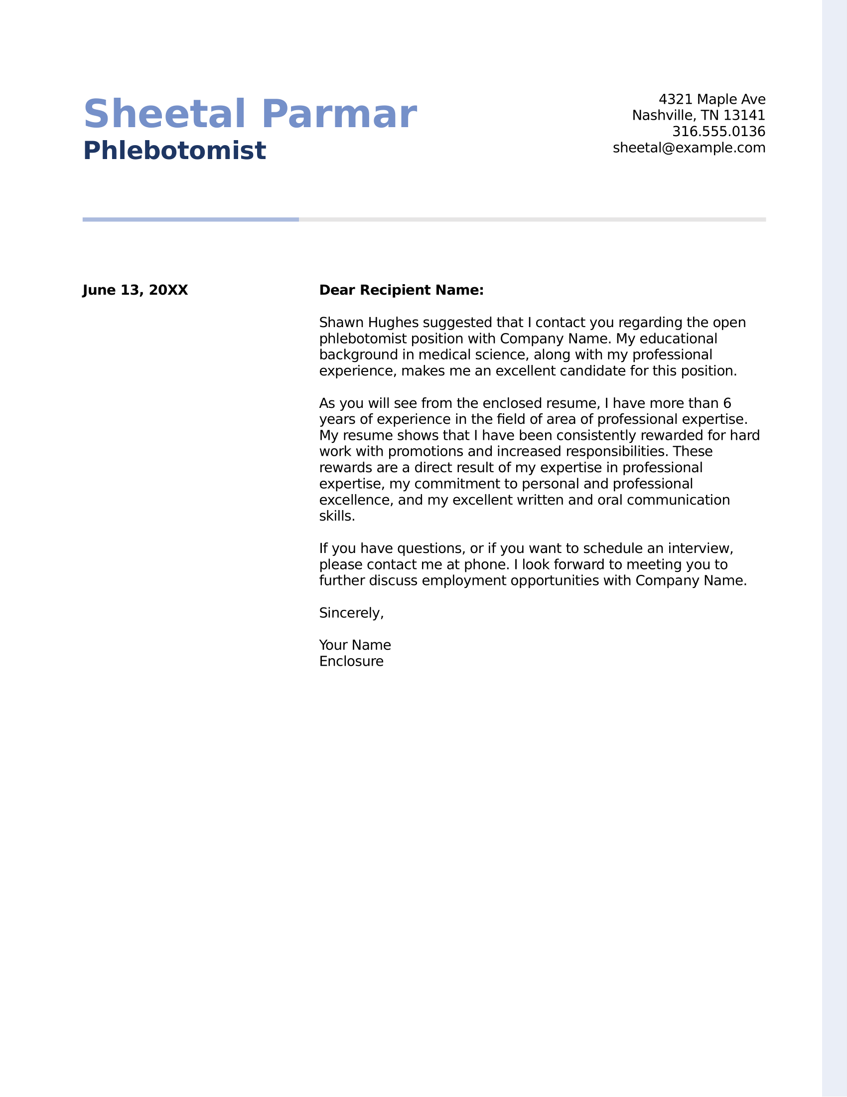 Blue cover letter template