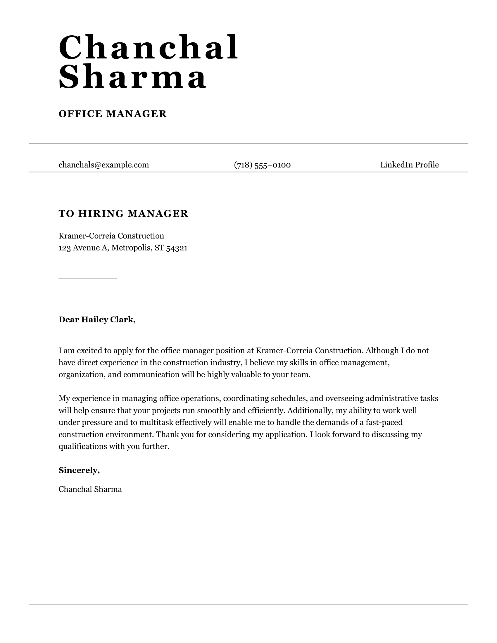 ATS cover letter template