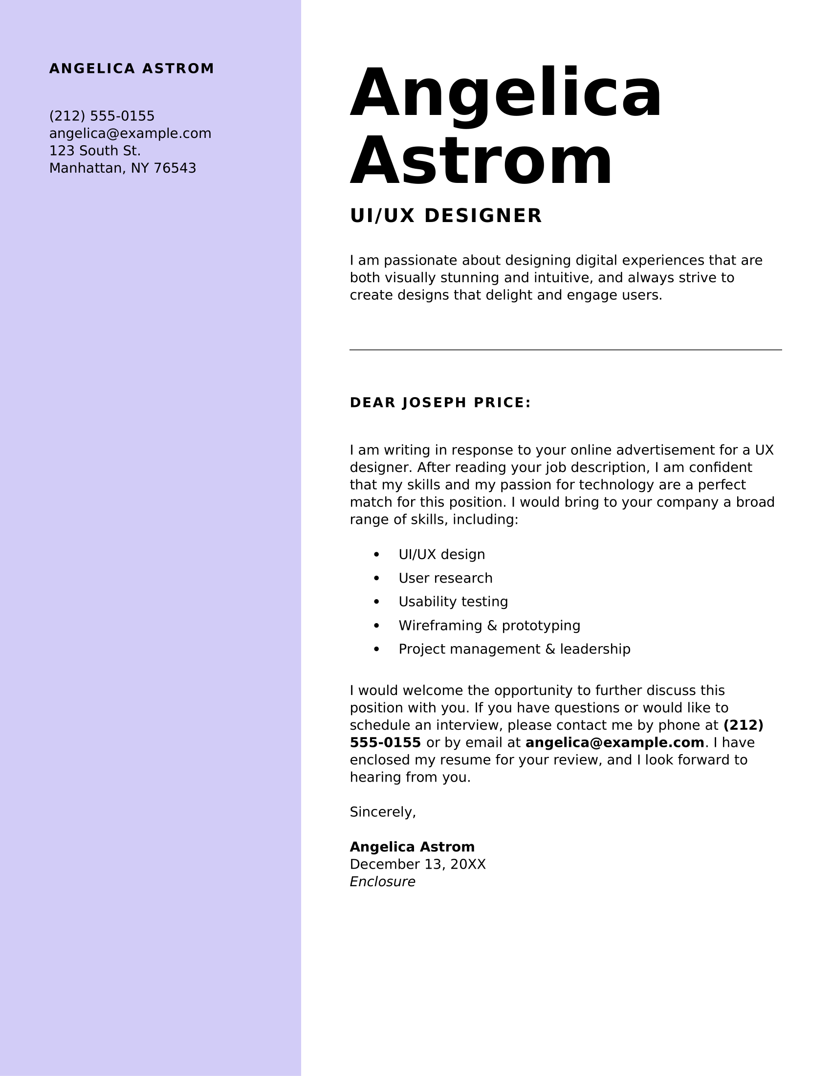 Modern cover letter template