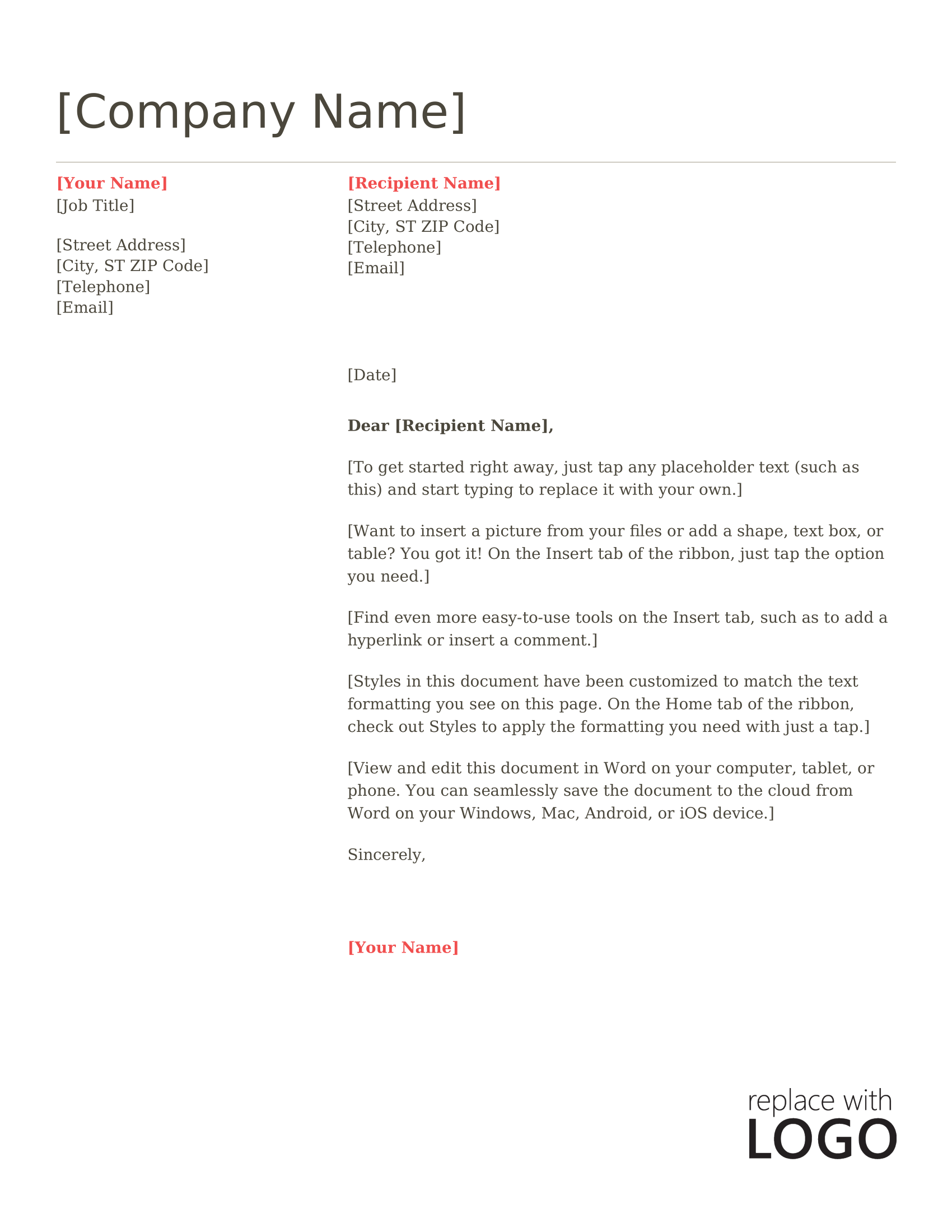 Letterhead cover letter template