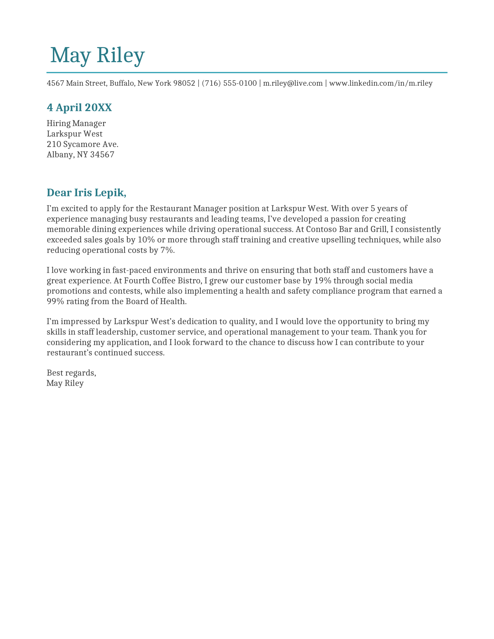 Industry manager cover letter template