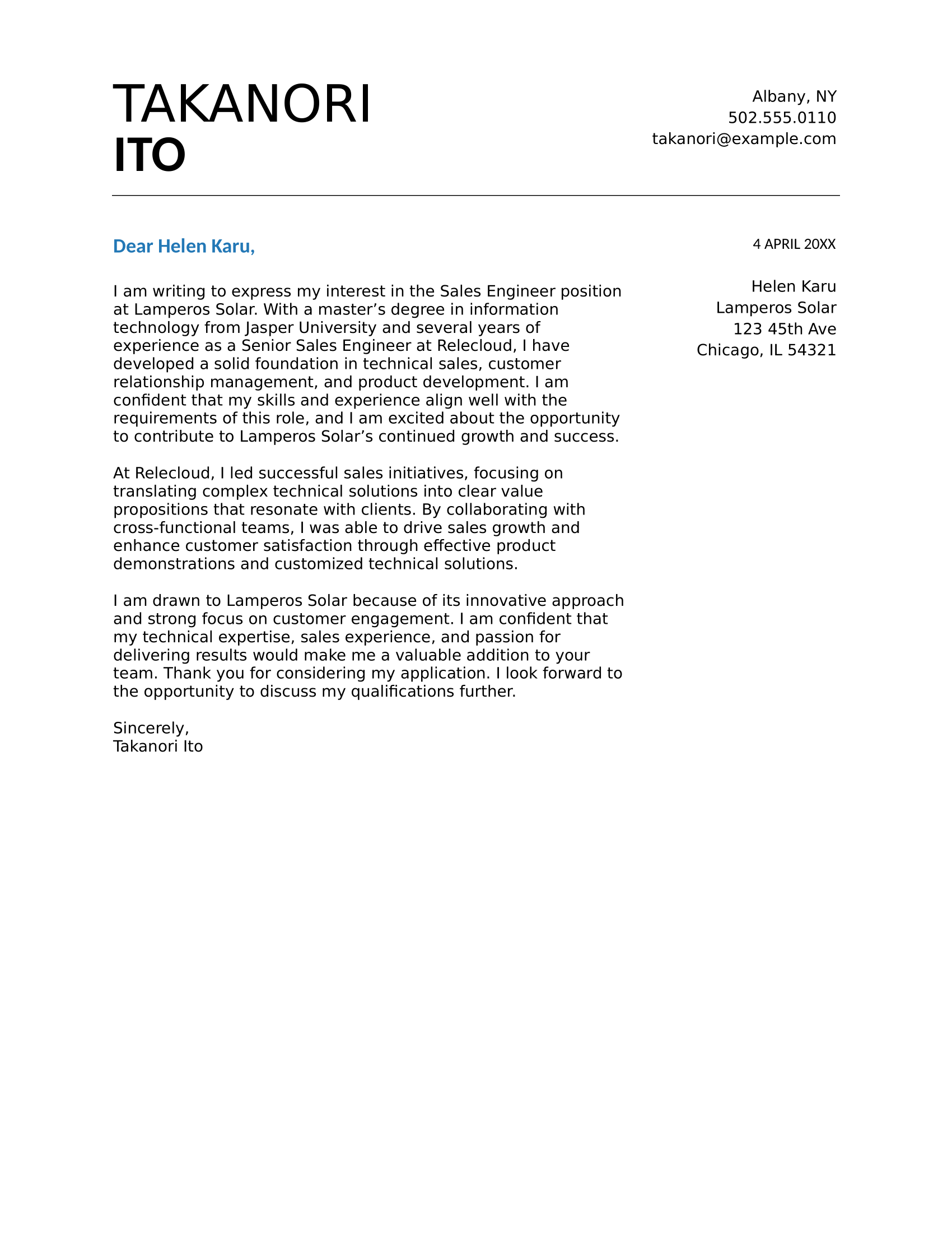Sales cover letter template