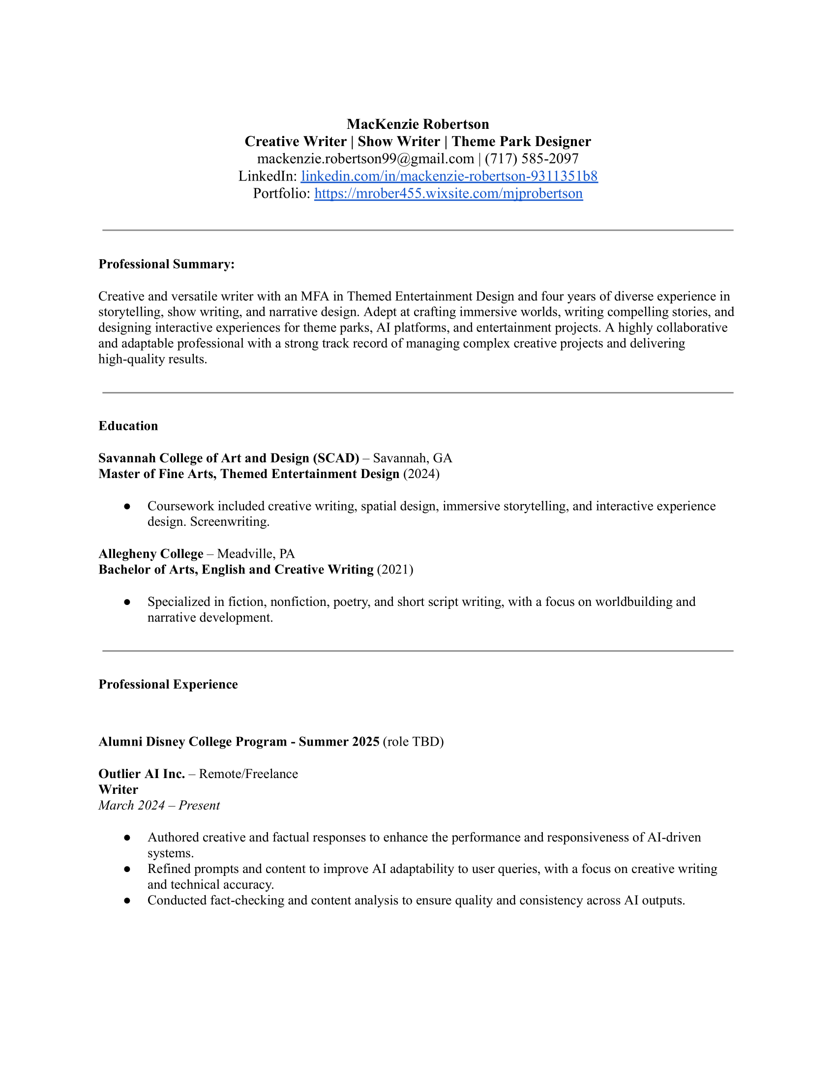 Disney College Program Resume page 1