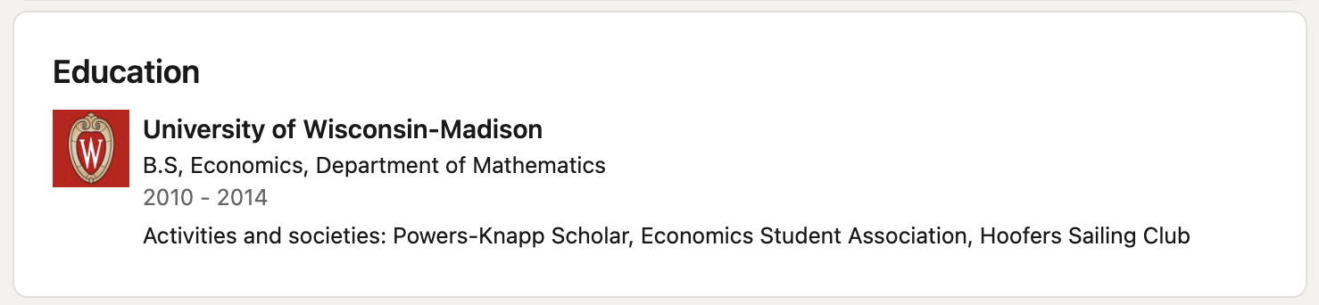 LinkedIn Education Section Example