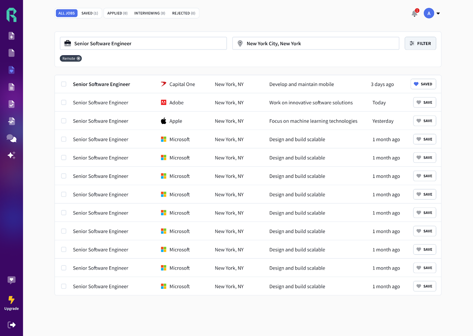 Rezi Jobs dashboard