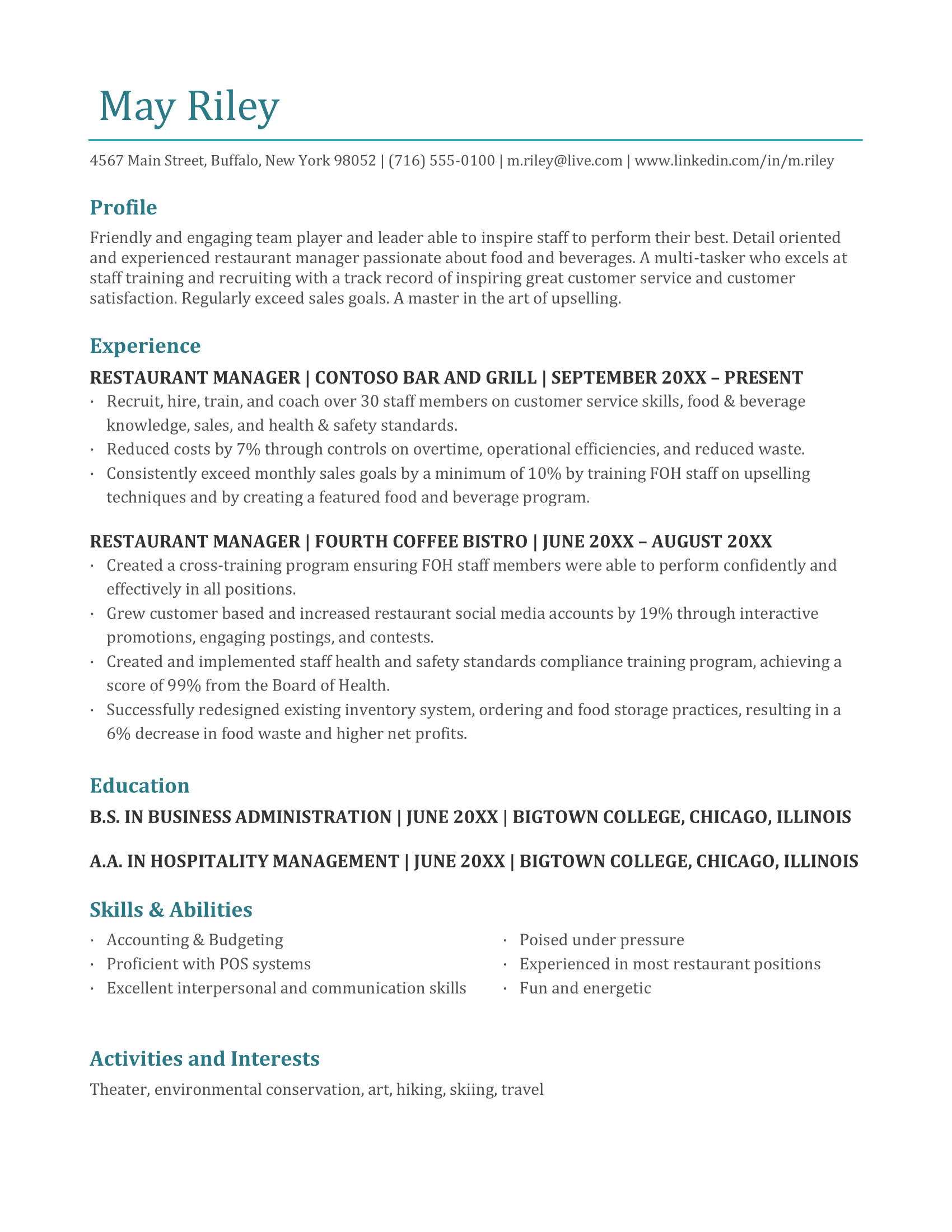 Industry manager resume template