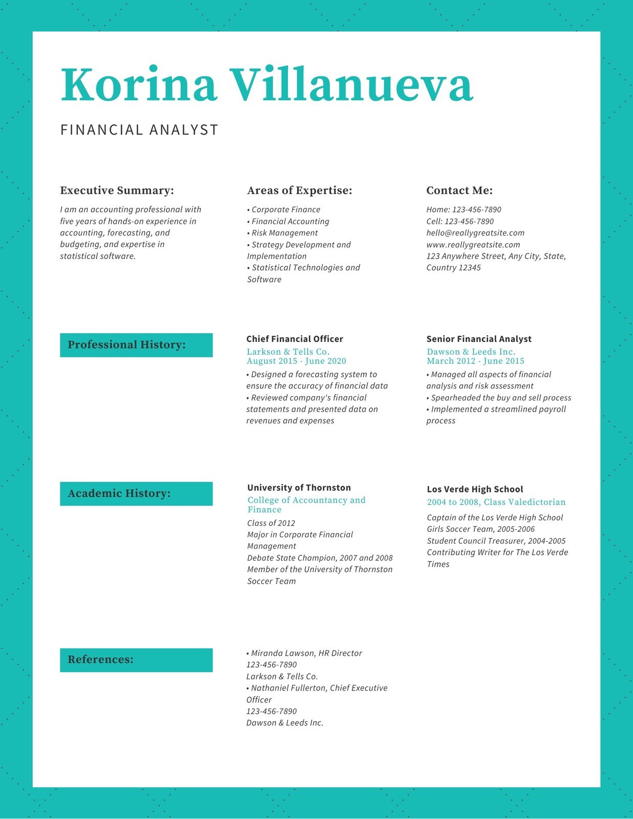 Turquoise resume template