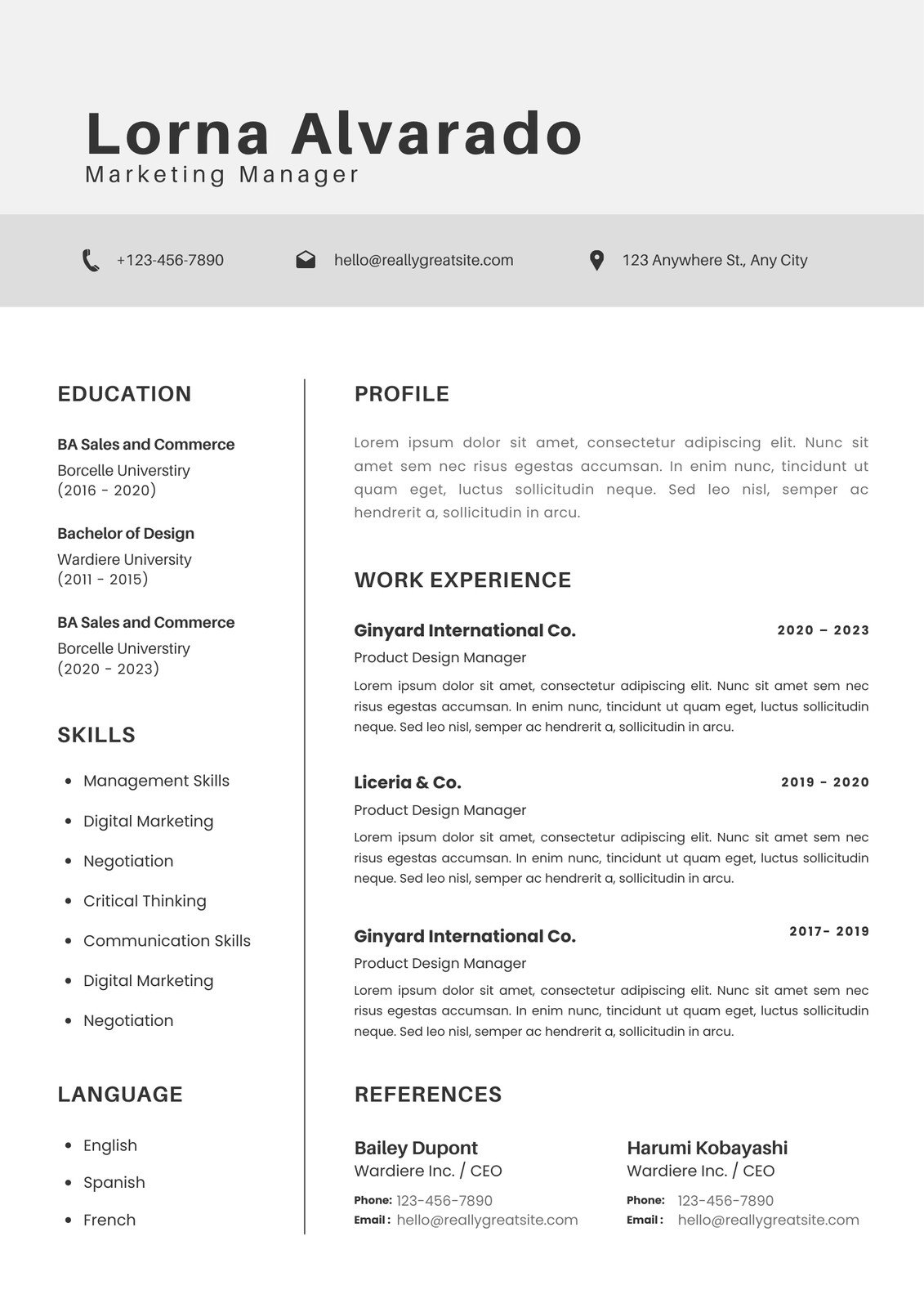 Minimalist modern resume template