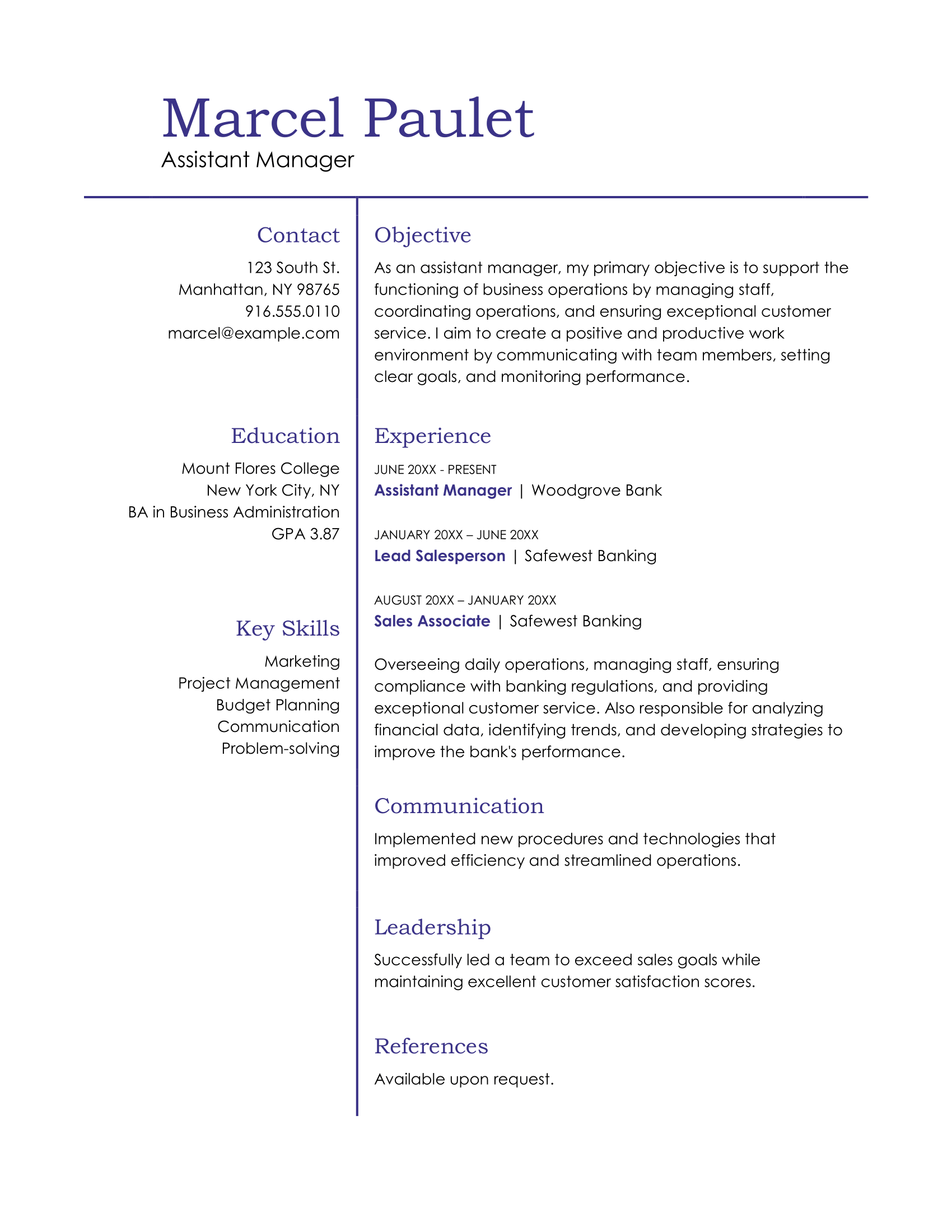 Basic management resume template