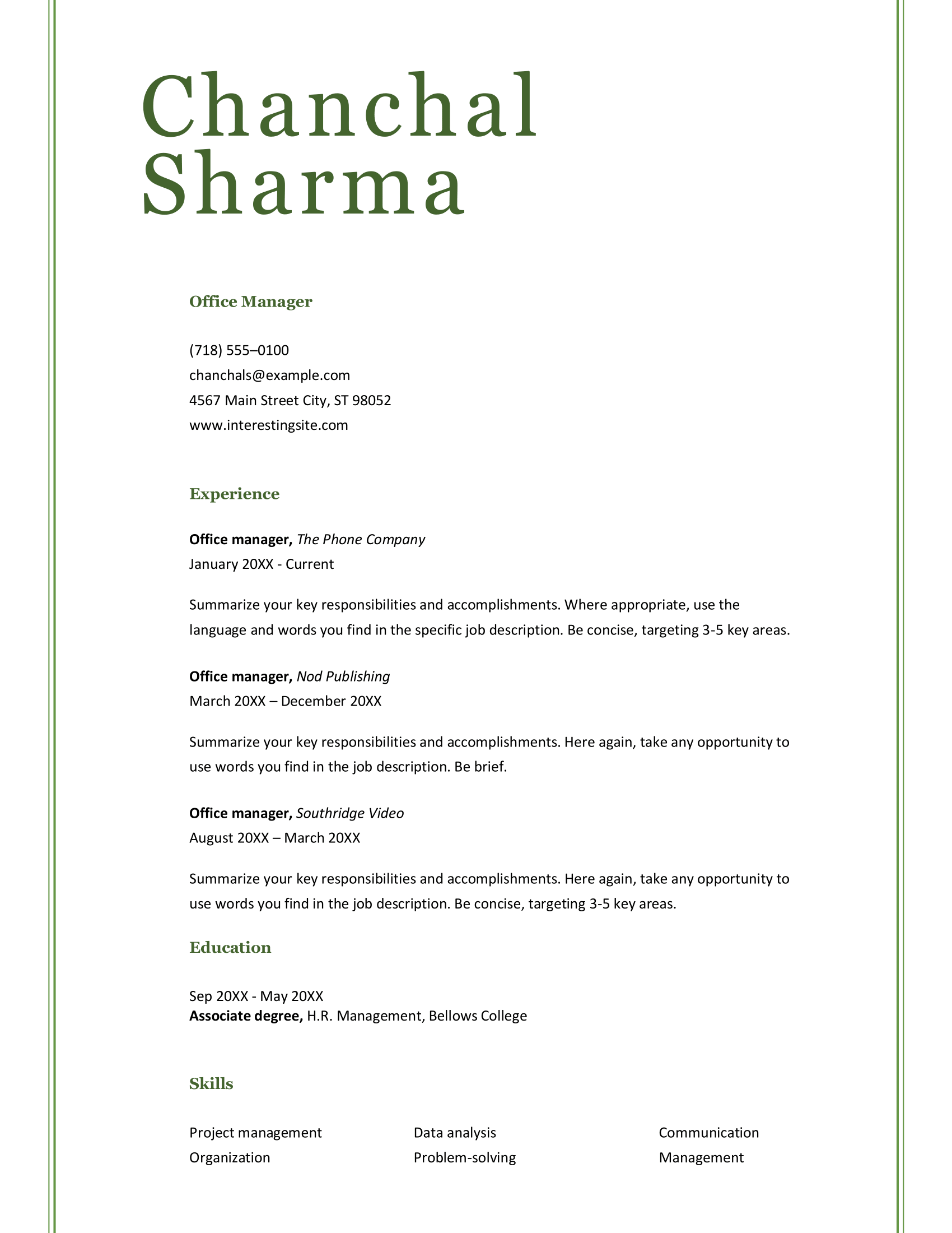 Simple classic resume template
