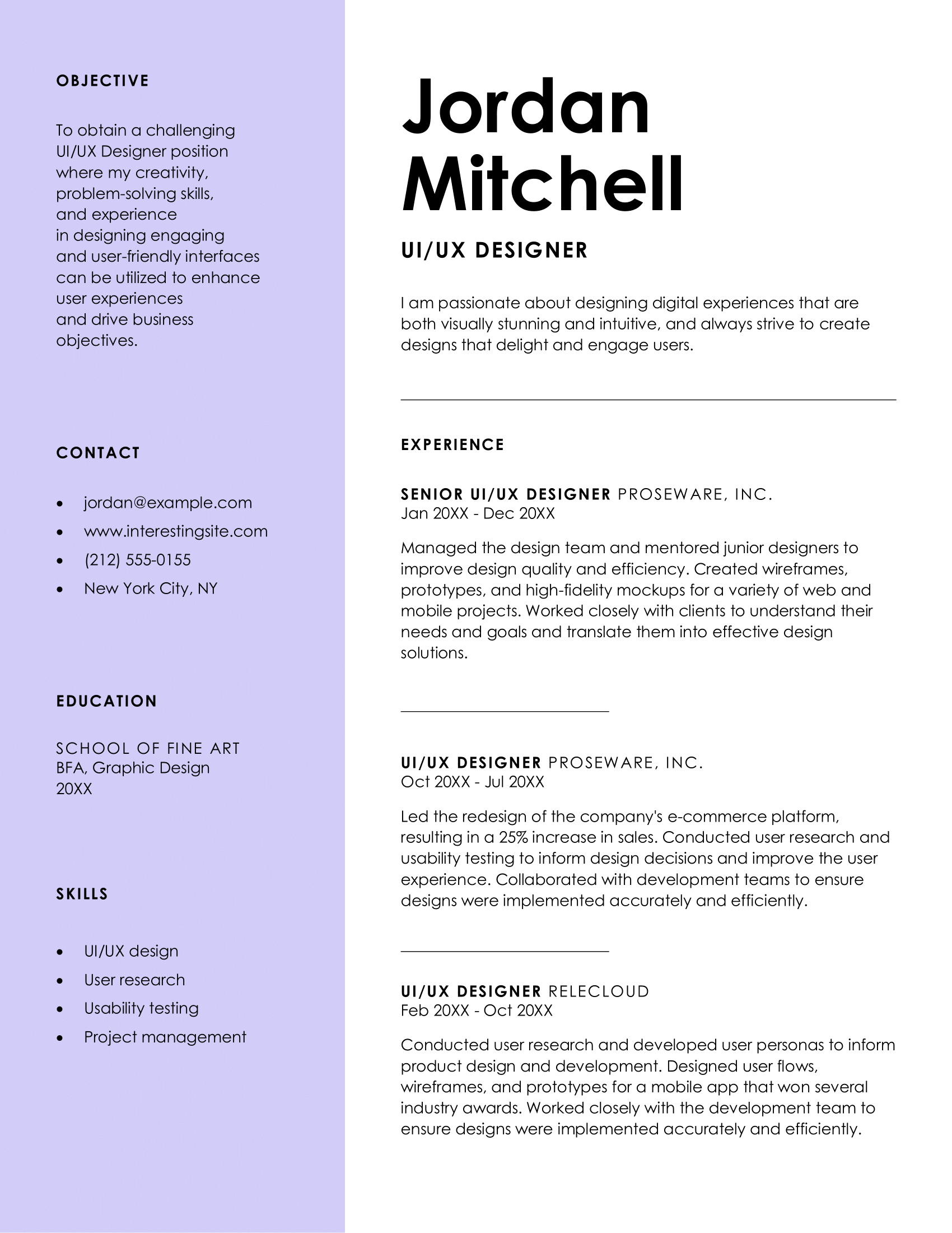 Color block resume template