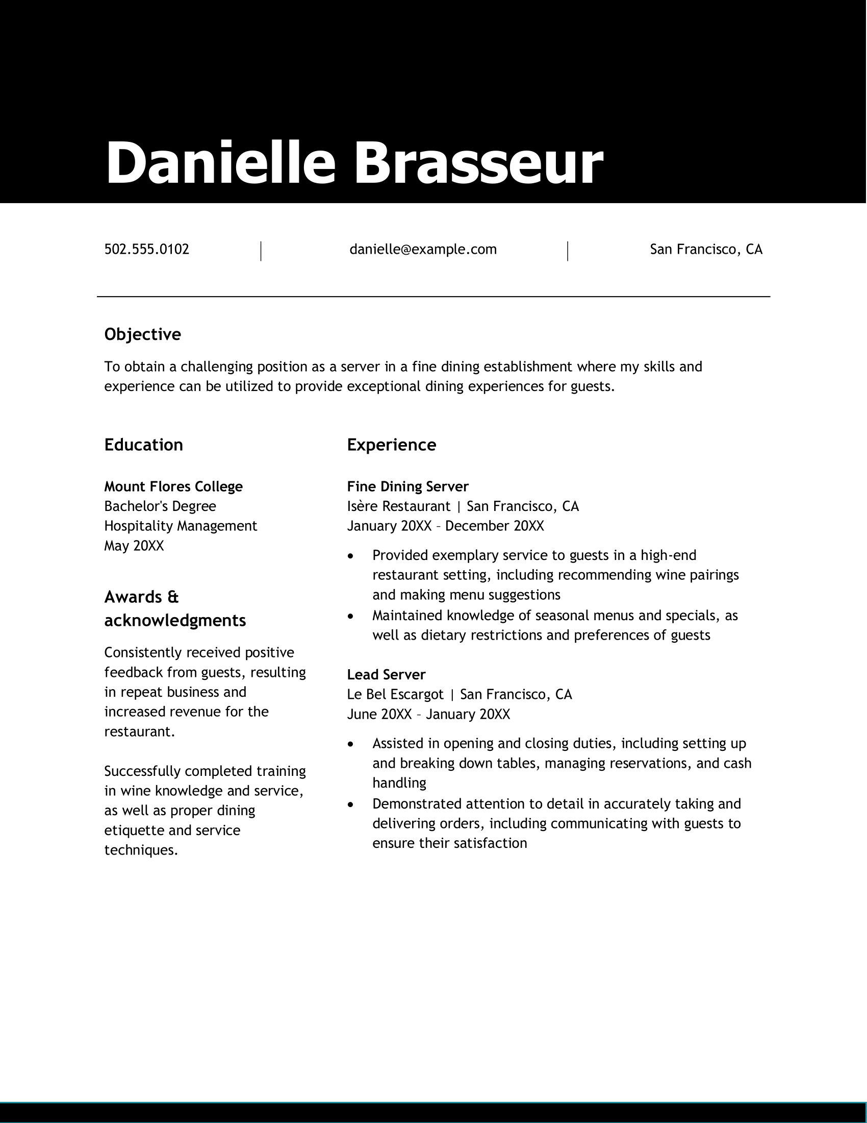 Black and white resume template