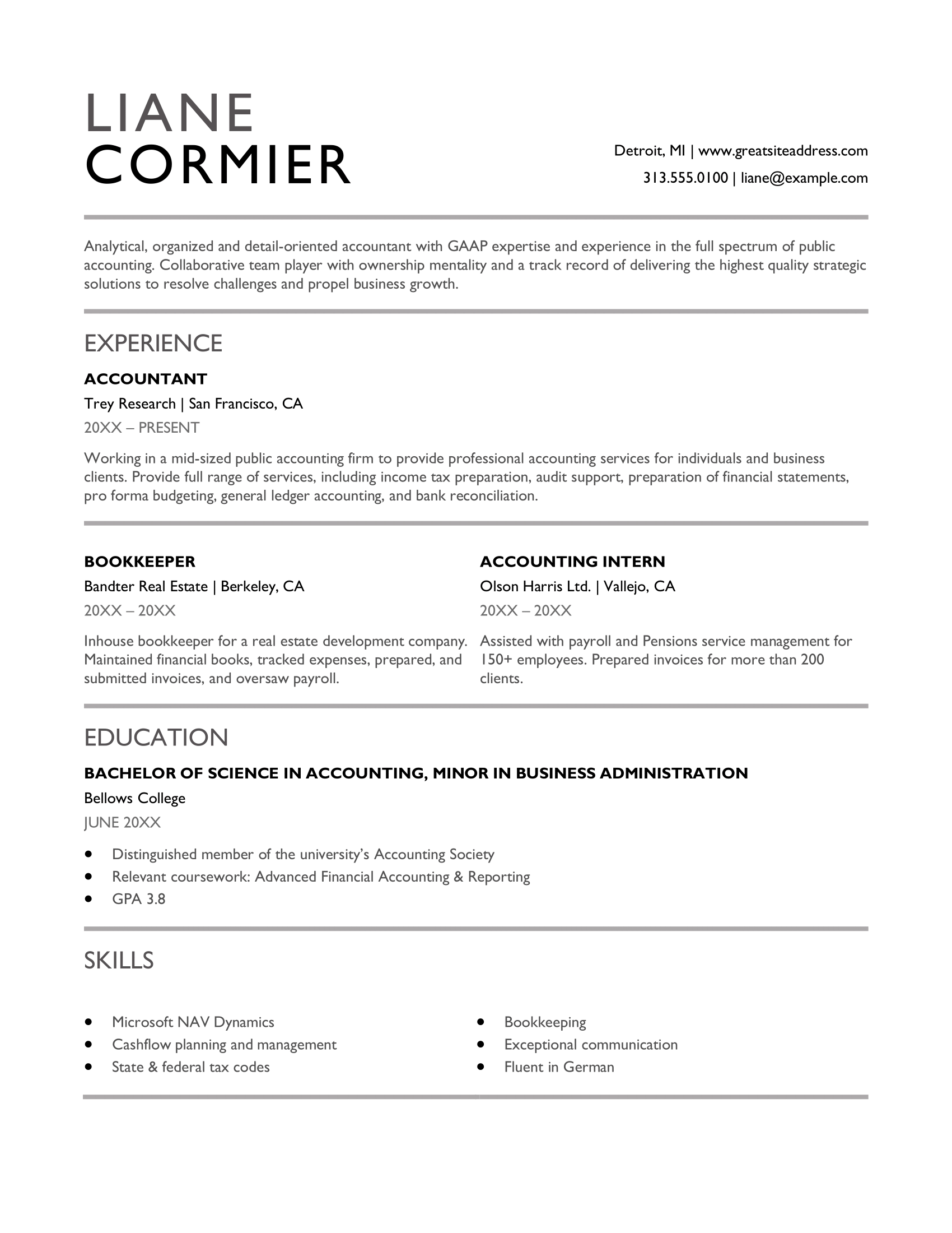 Structured resume template