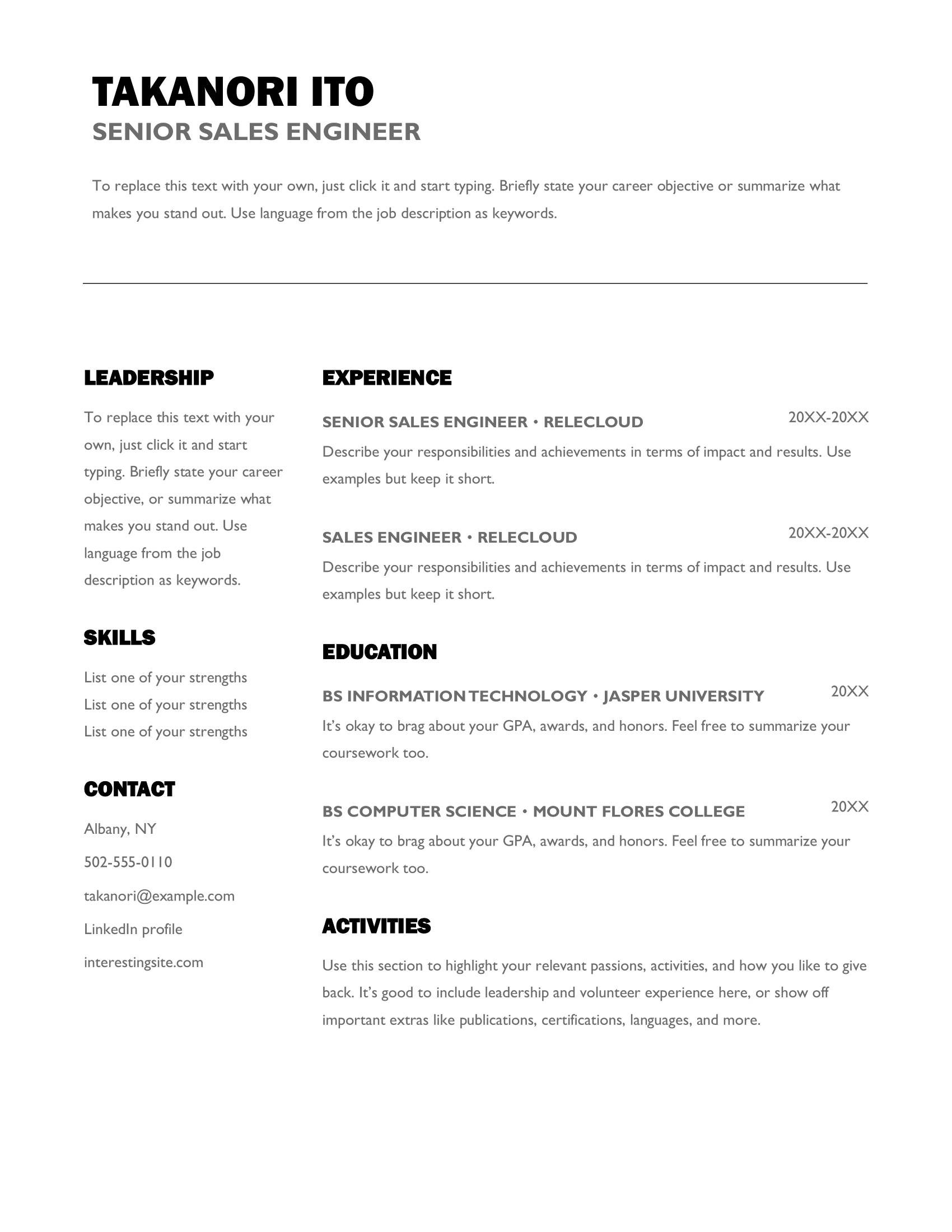 Bold impact resume template
