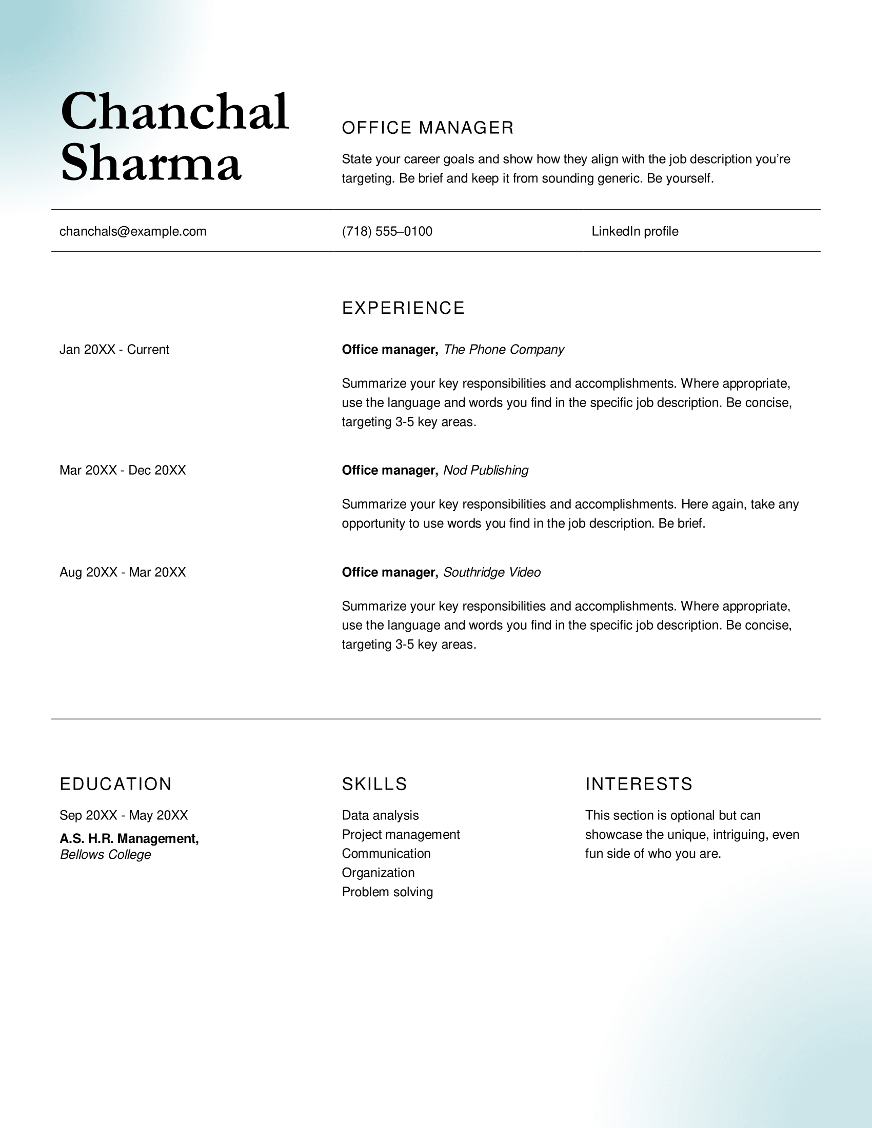 Classic leadership resume template