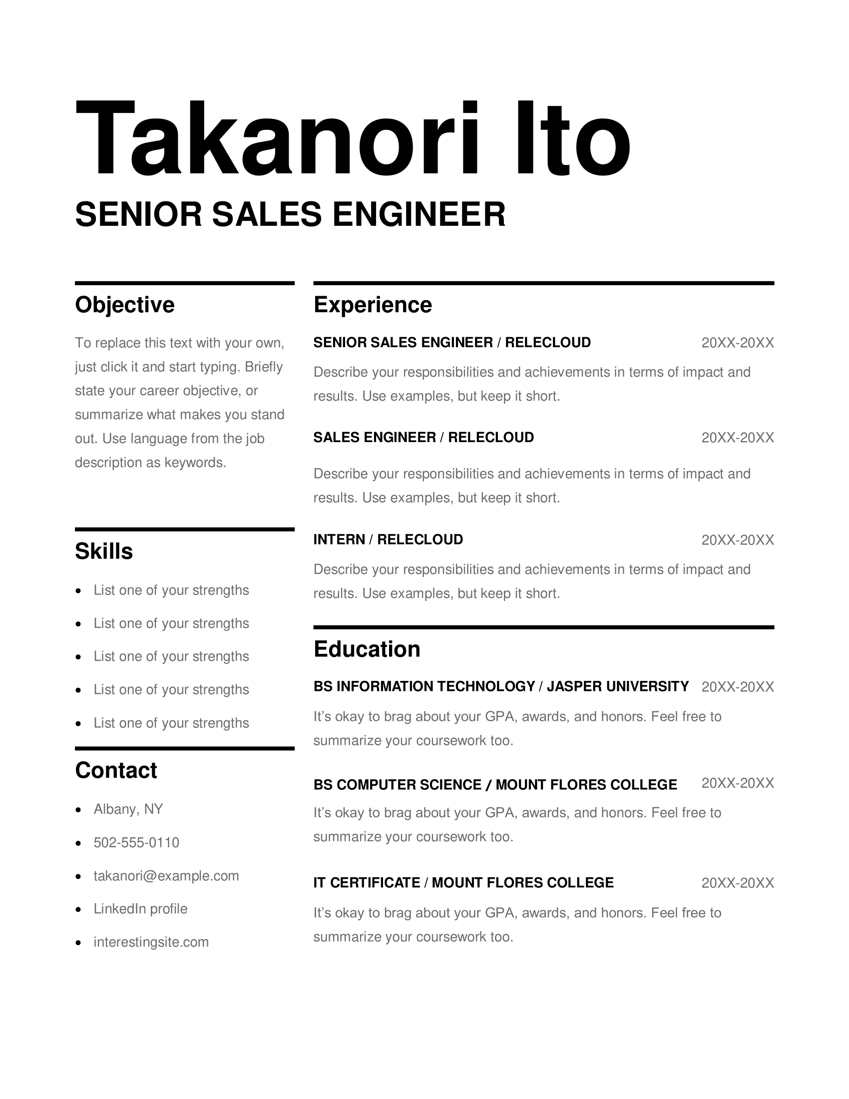 Modern bold resume template