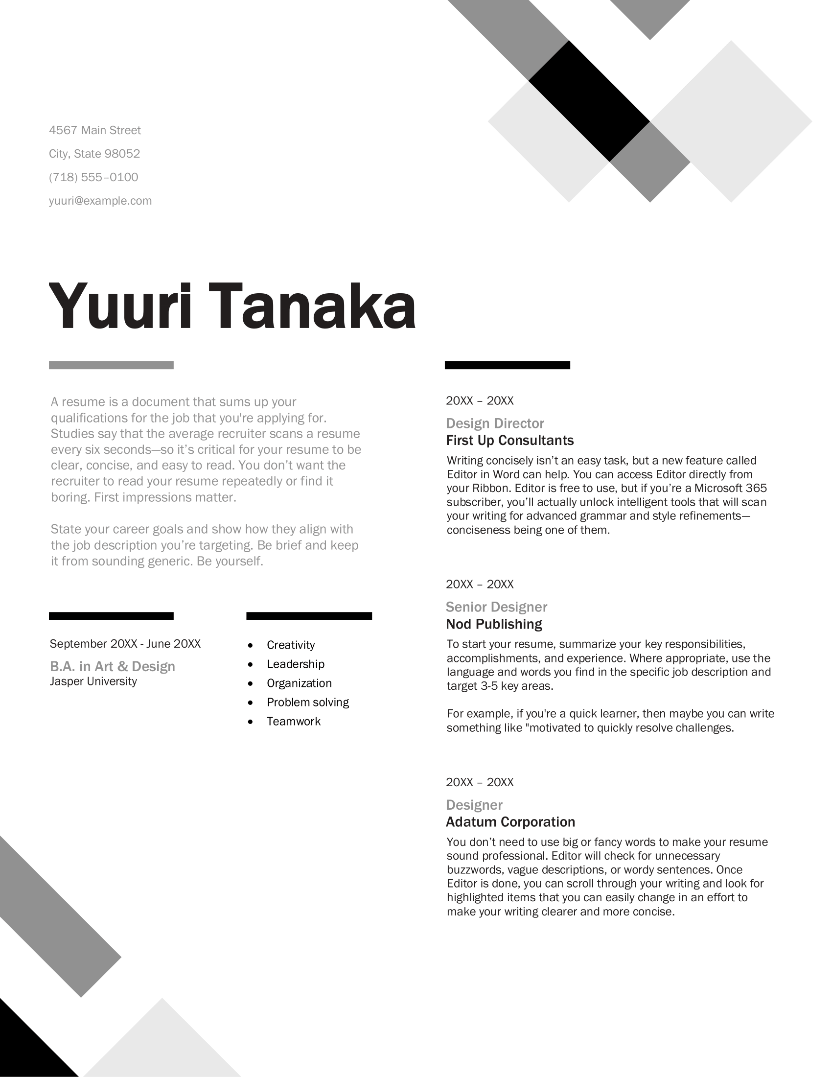 Geometric resume template