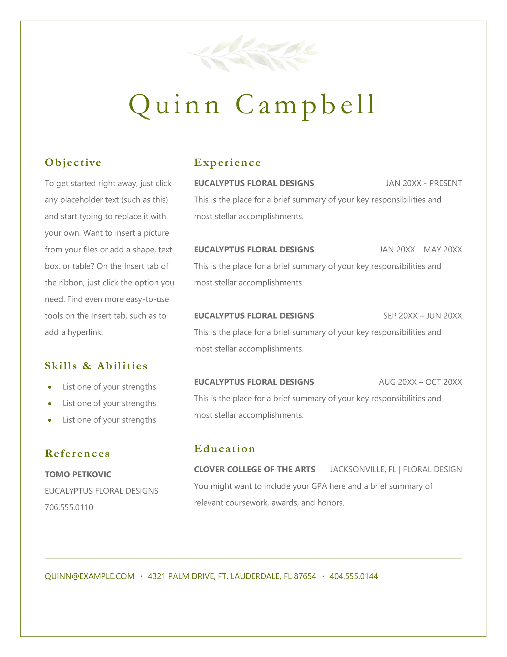 Elegant florist resume template