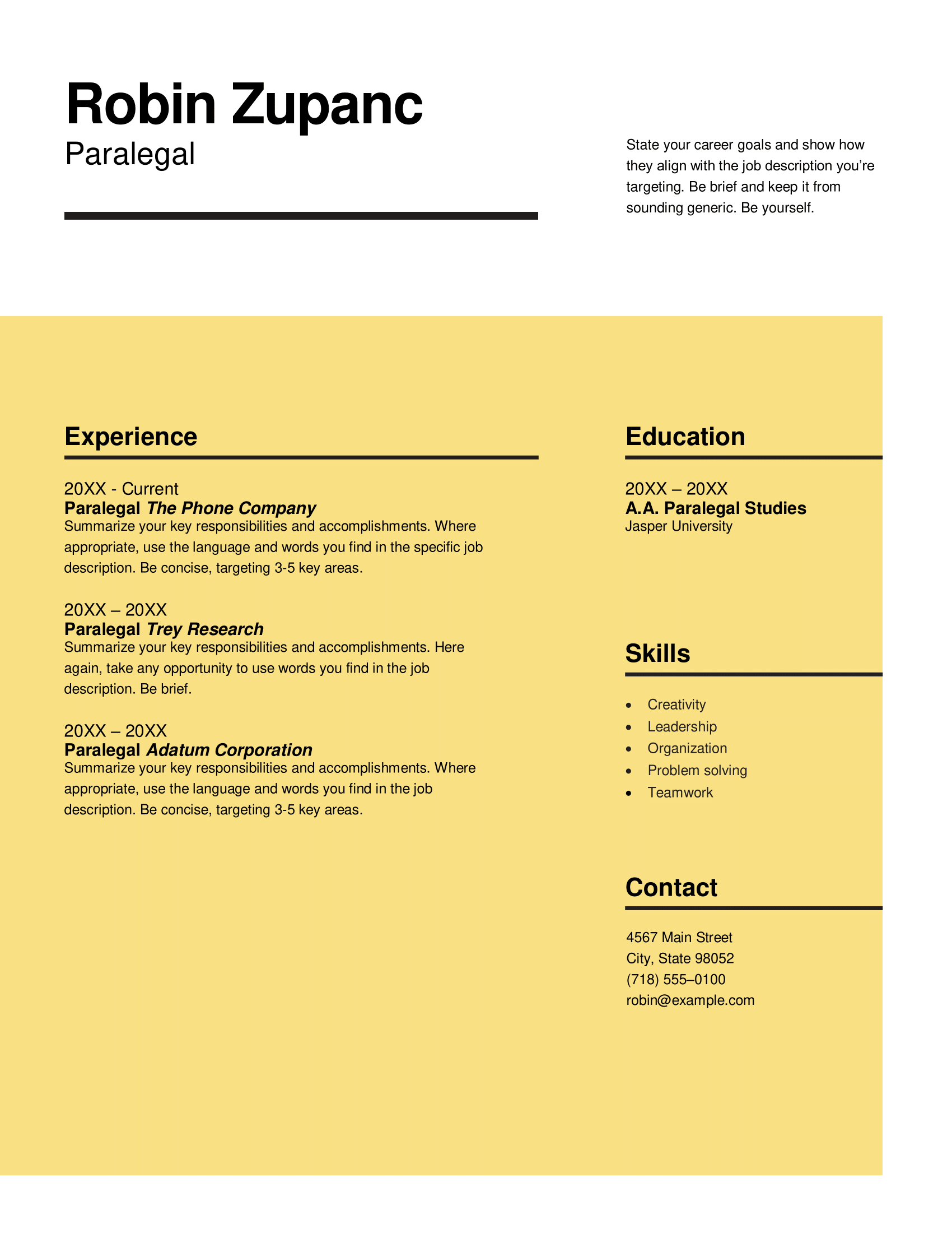 Impact yellow resume template 
