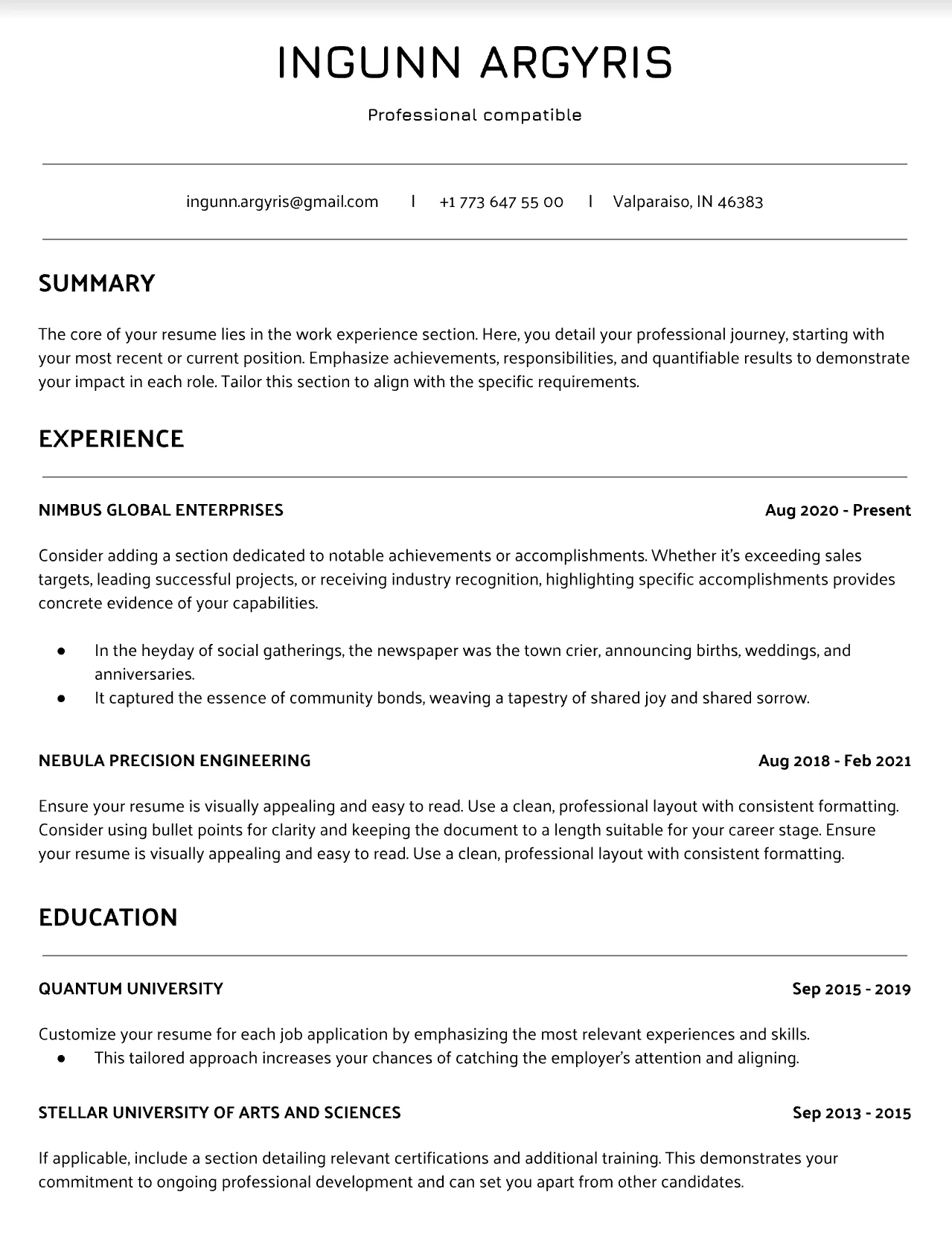 White resume template