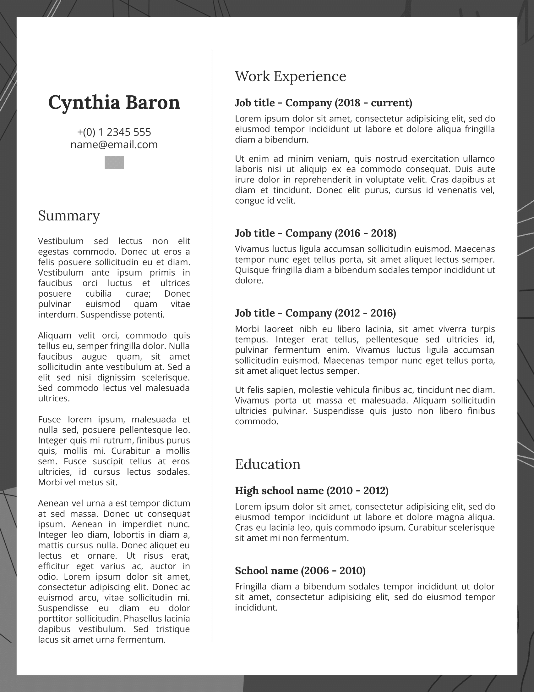 Minimalist Google Docs Resume Template