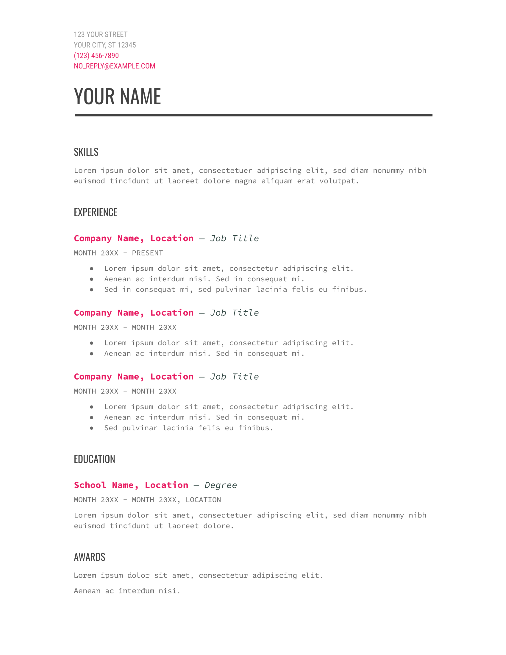 Modern Writer Resume Template