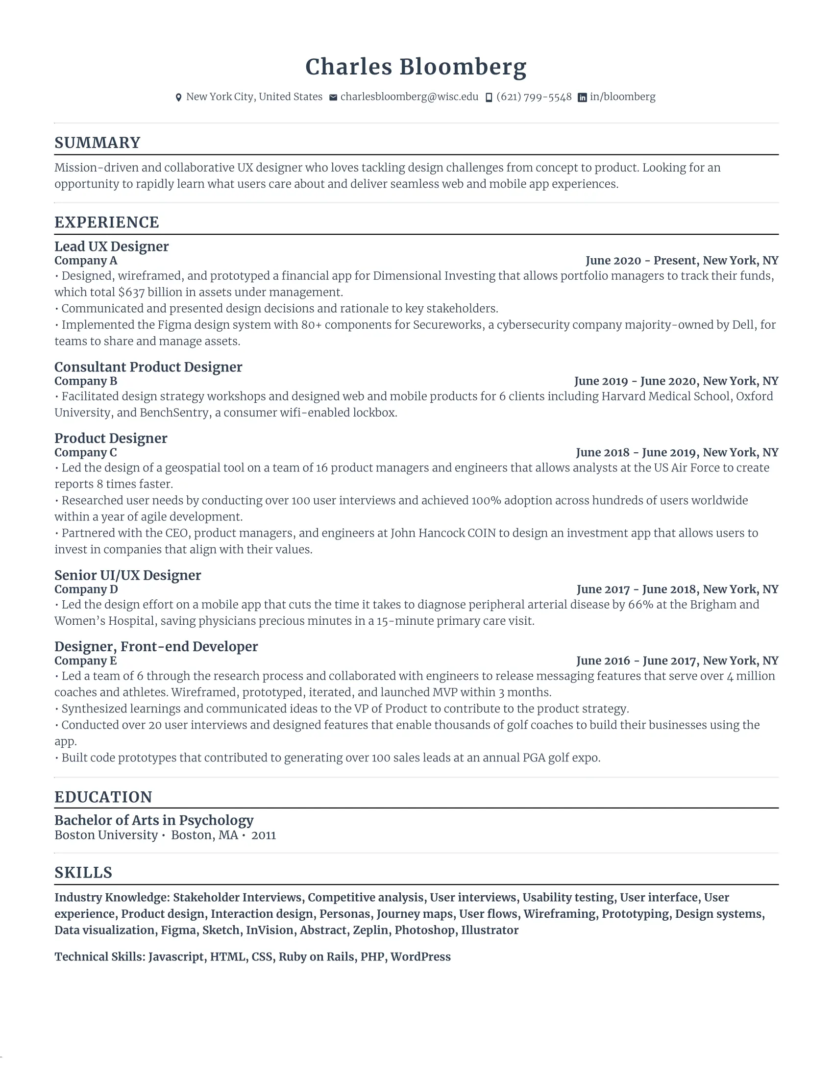 Lead UX Designer Resume