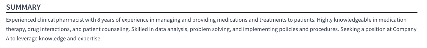 clinical pharmacist summary