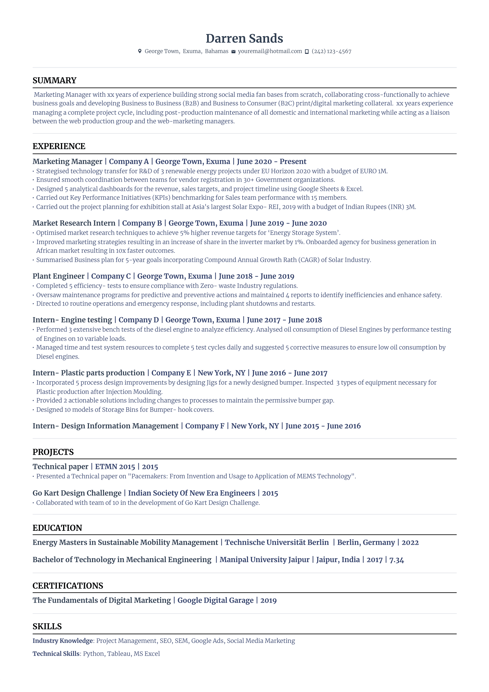 Marketing Manager resume