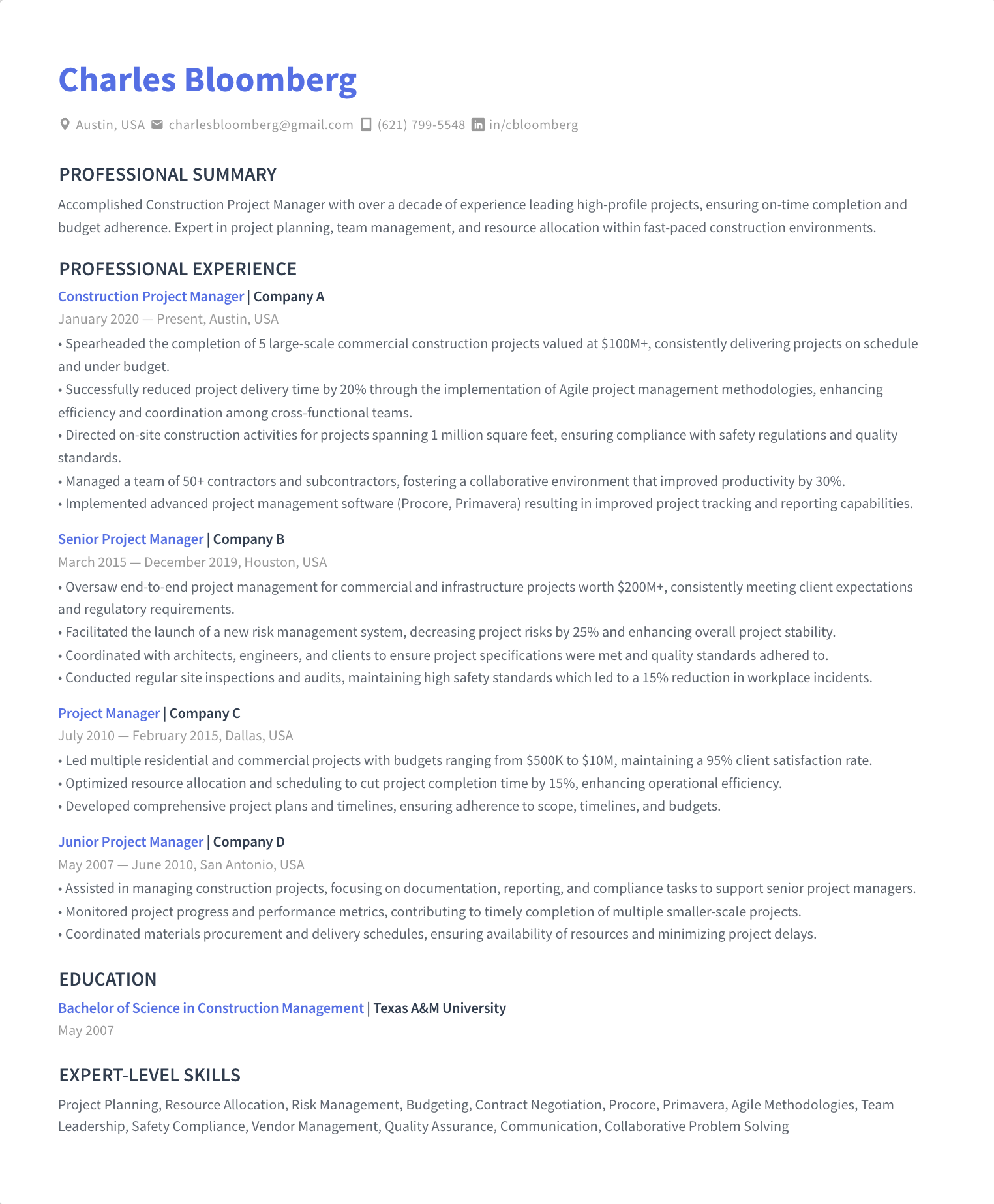 Project manager resume