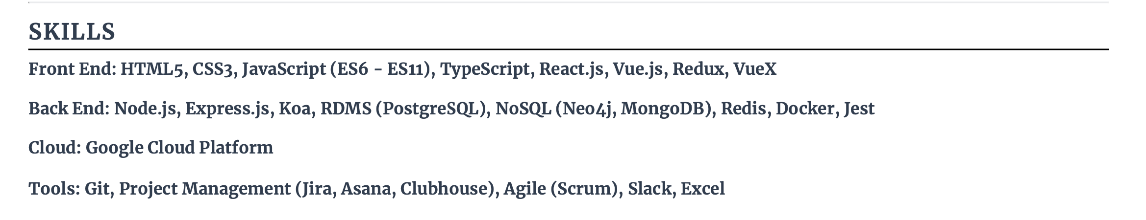 Skills section