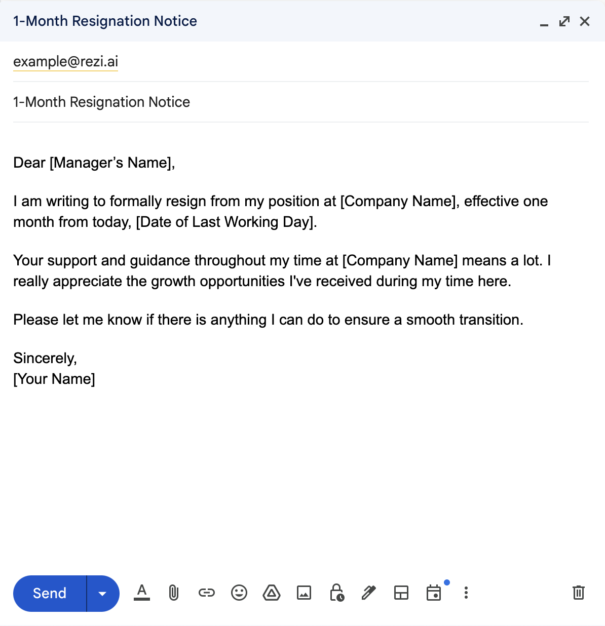 1-Month Notice Resignation Email