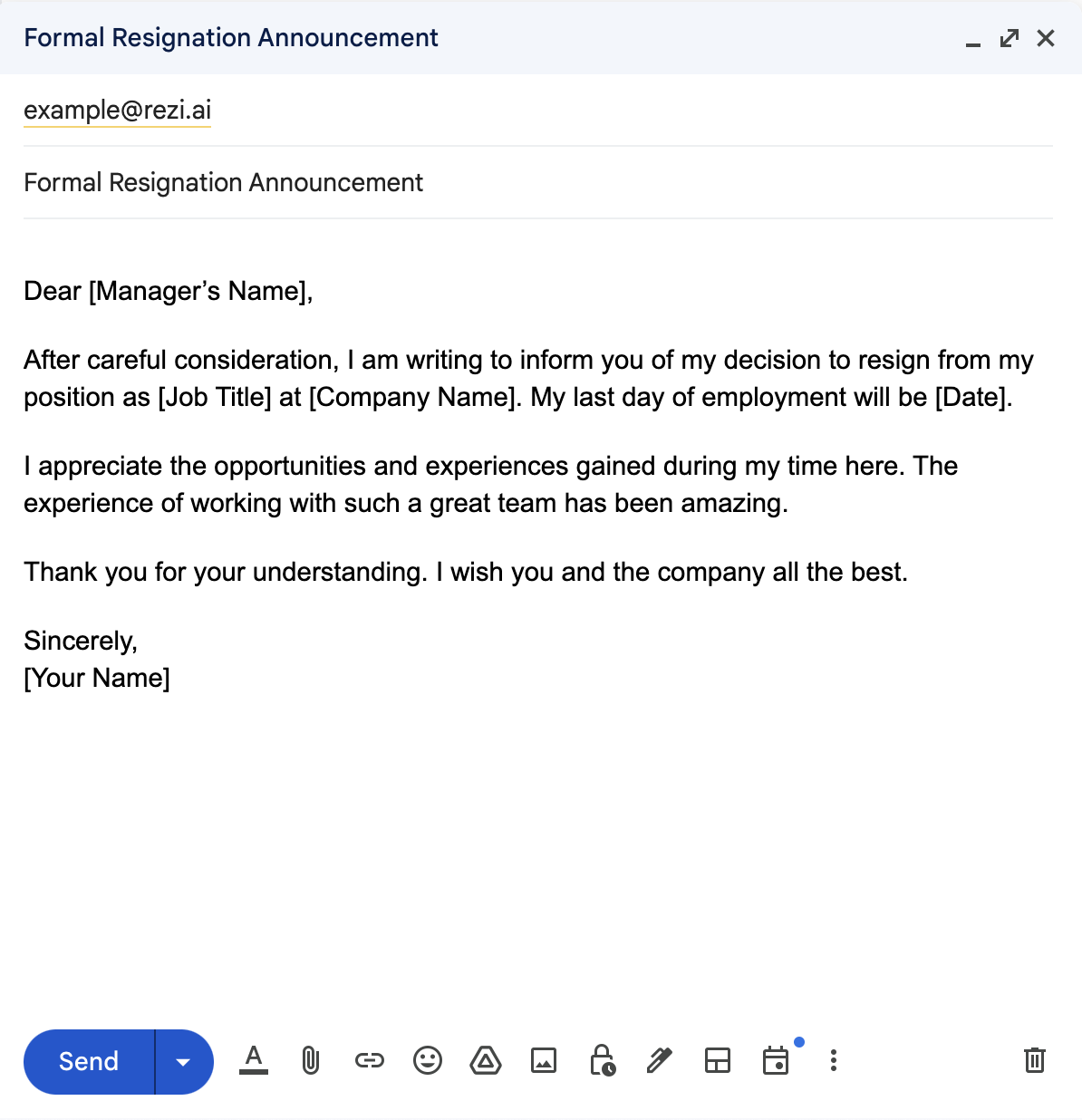 Resignation Email for Managers