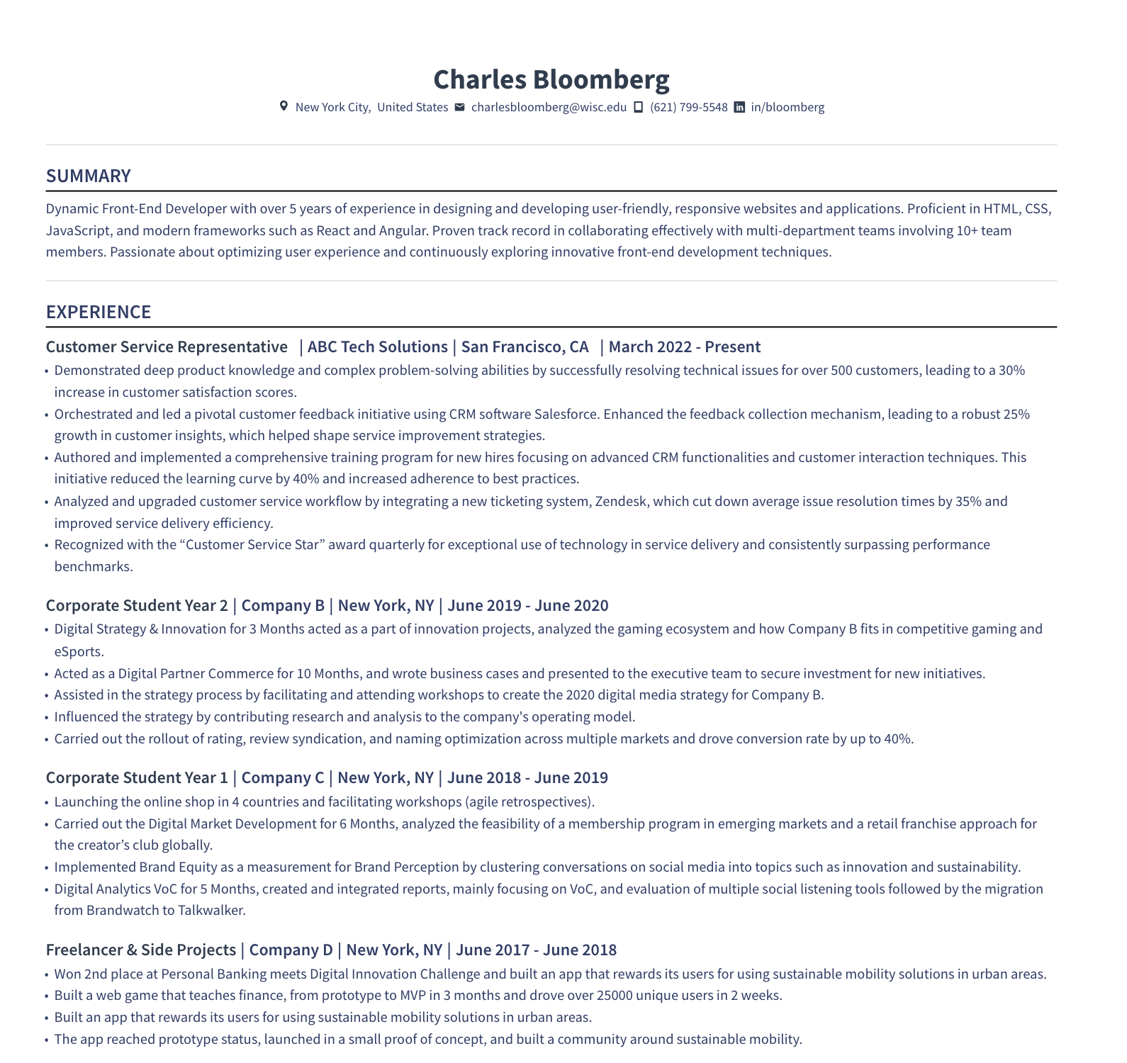 Rezi resume example with Source Sans Pro font