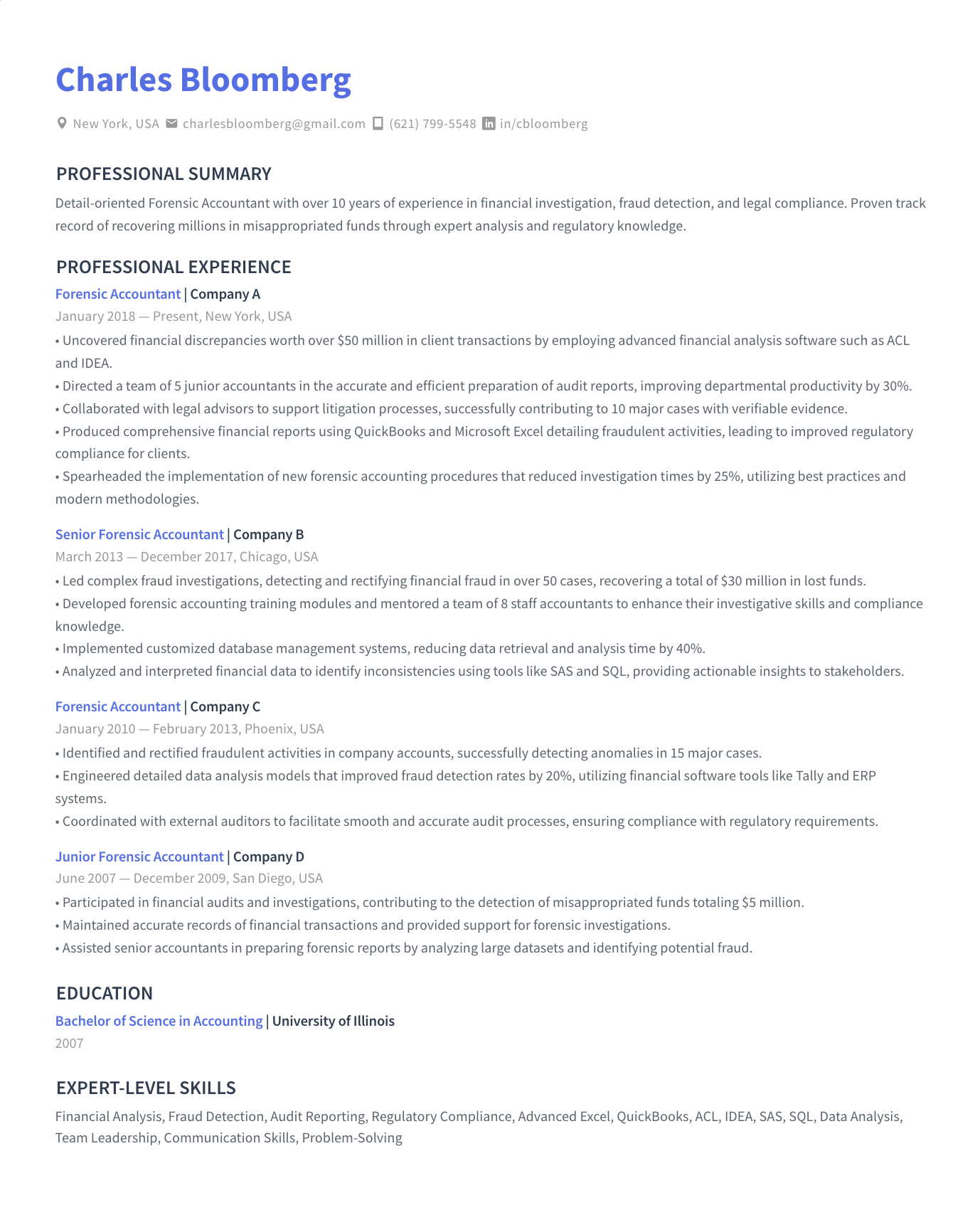 Forensic Accountant Resume