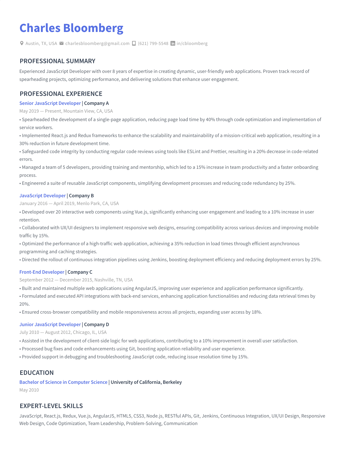JavaScript Developer Resume