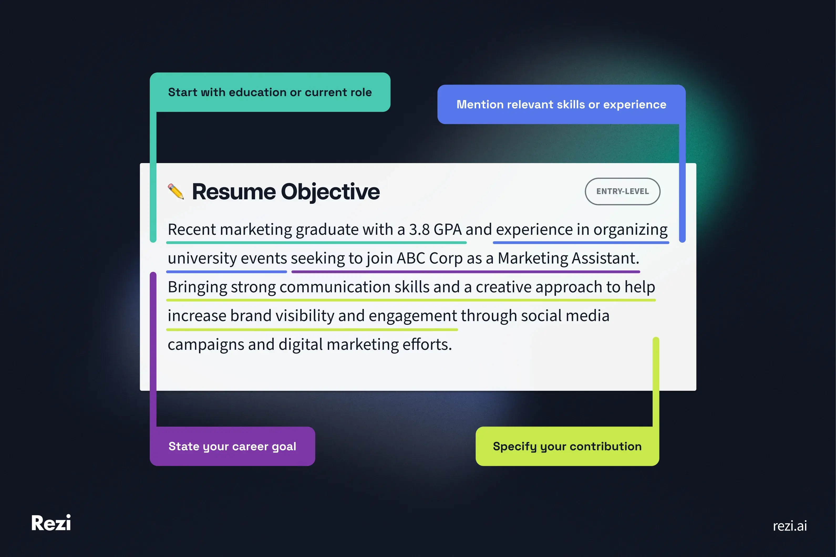 Recent marketing graduate with a 3.8 GPA and experience in organizing university events seeking to join ABC Corp as a Marketing Assistant. Bringing strong communication skills and a creative approach to help increase brand visibility and engagement through social media campaigns and digital marketing efforts.