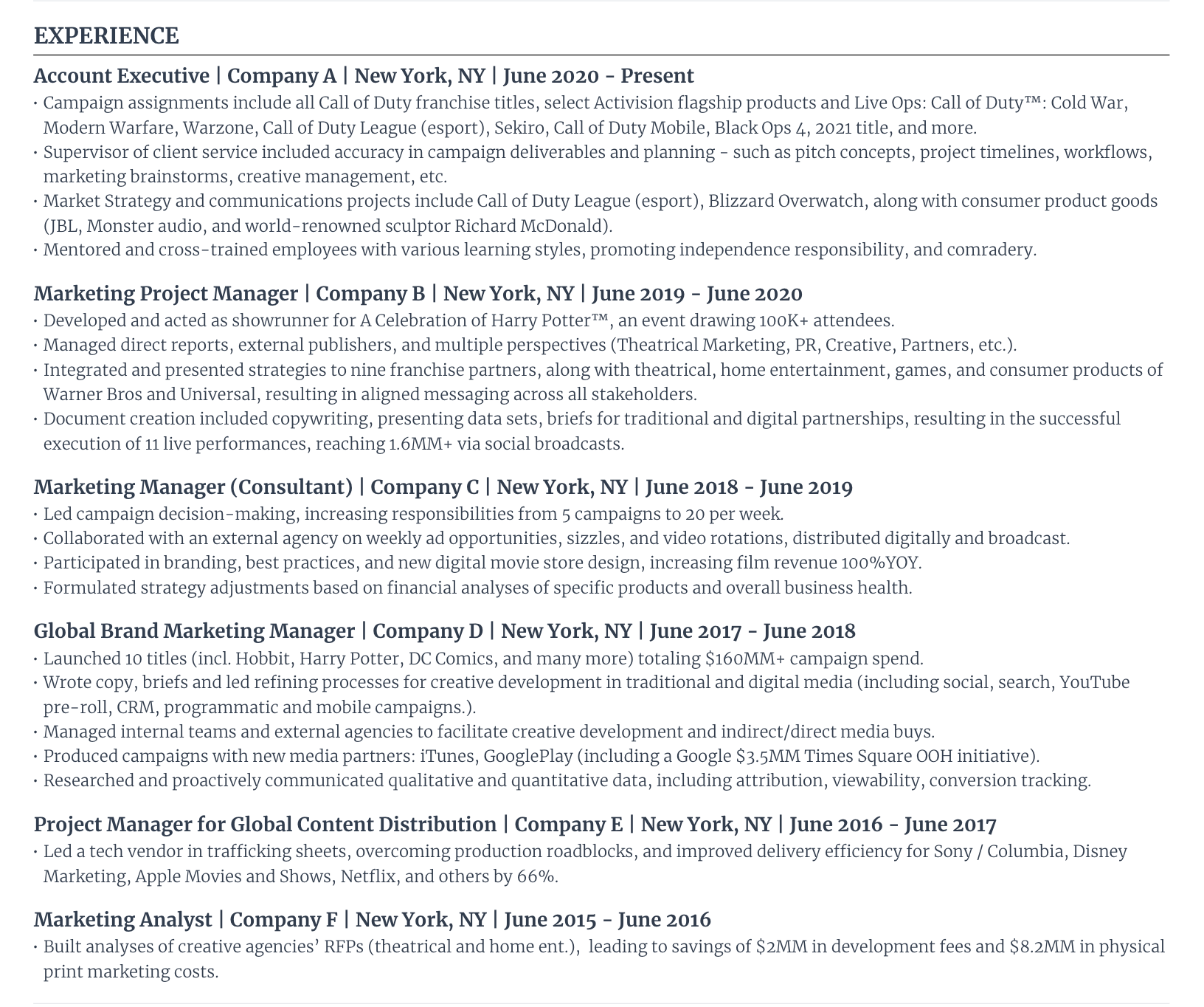 Account executive resume work experience section