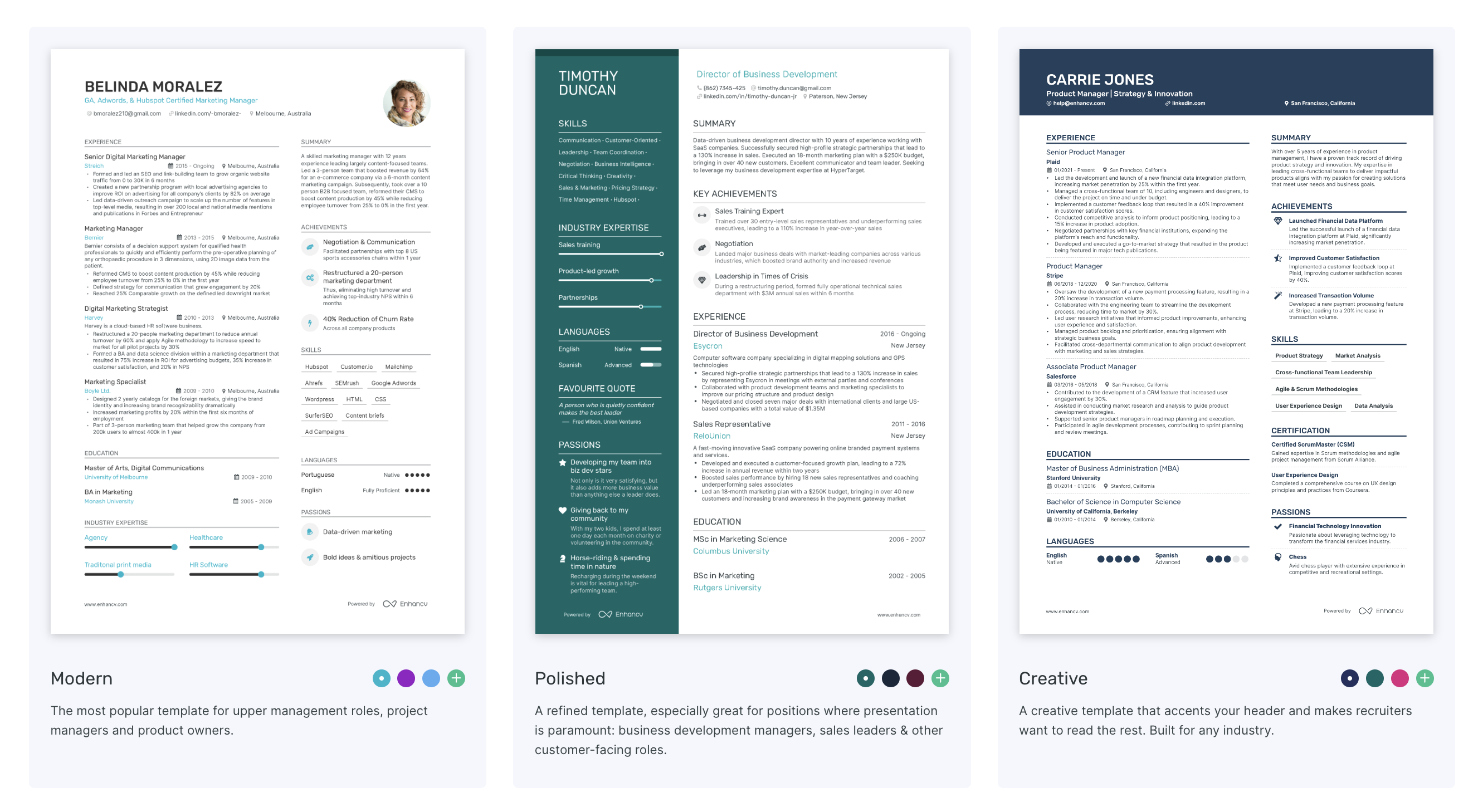 Enhancv's resume templates: modern, polished, and creative