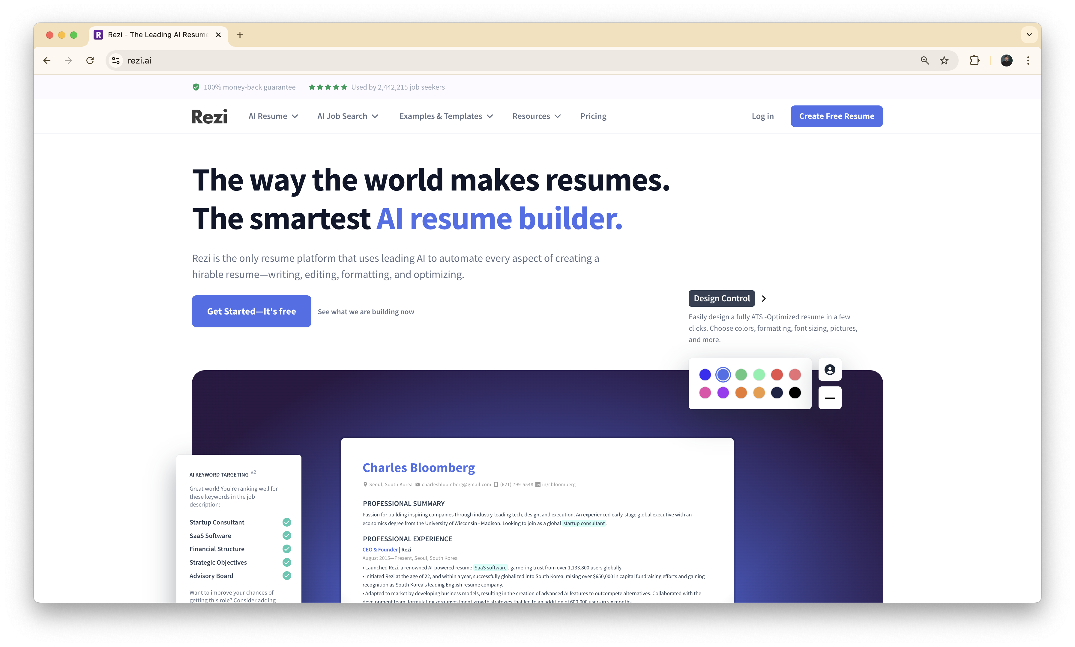 Rezi AI homepage