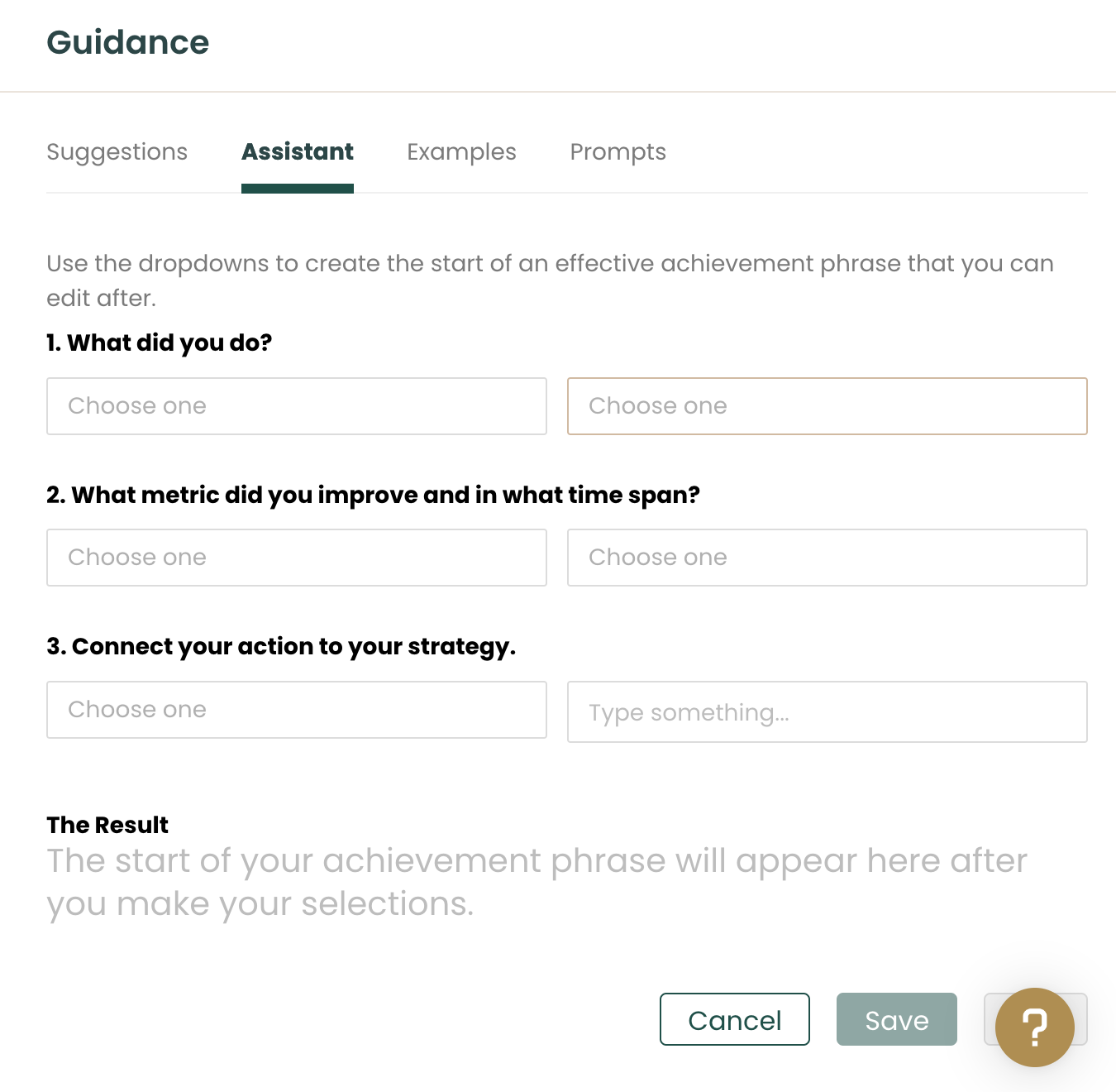Example of Teal's assistant tab for writing the work experience section