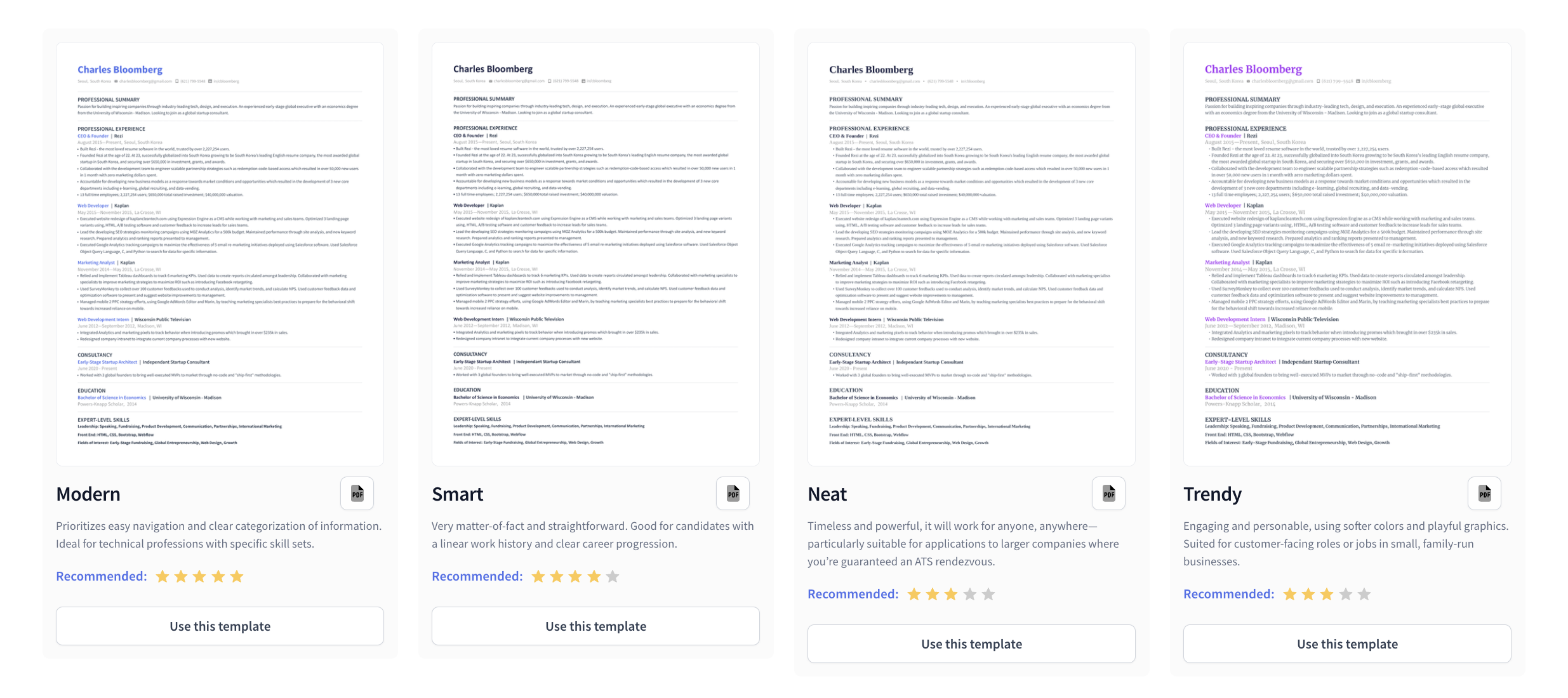 Rezi resume templates
